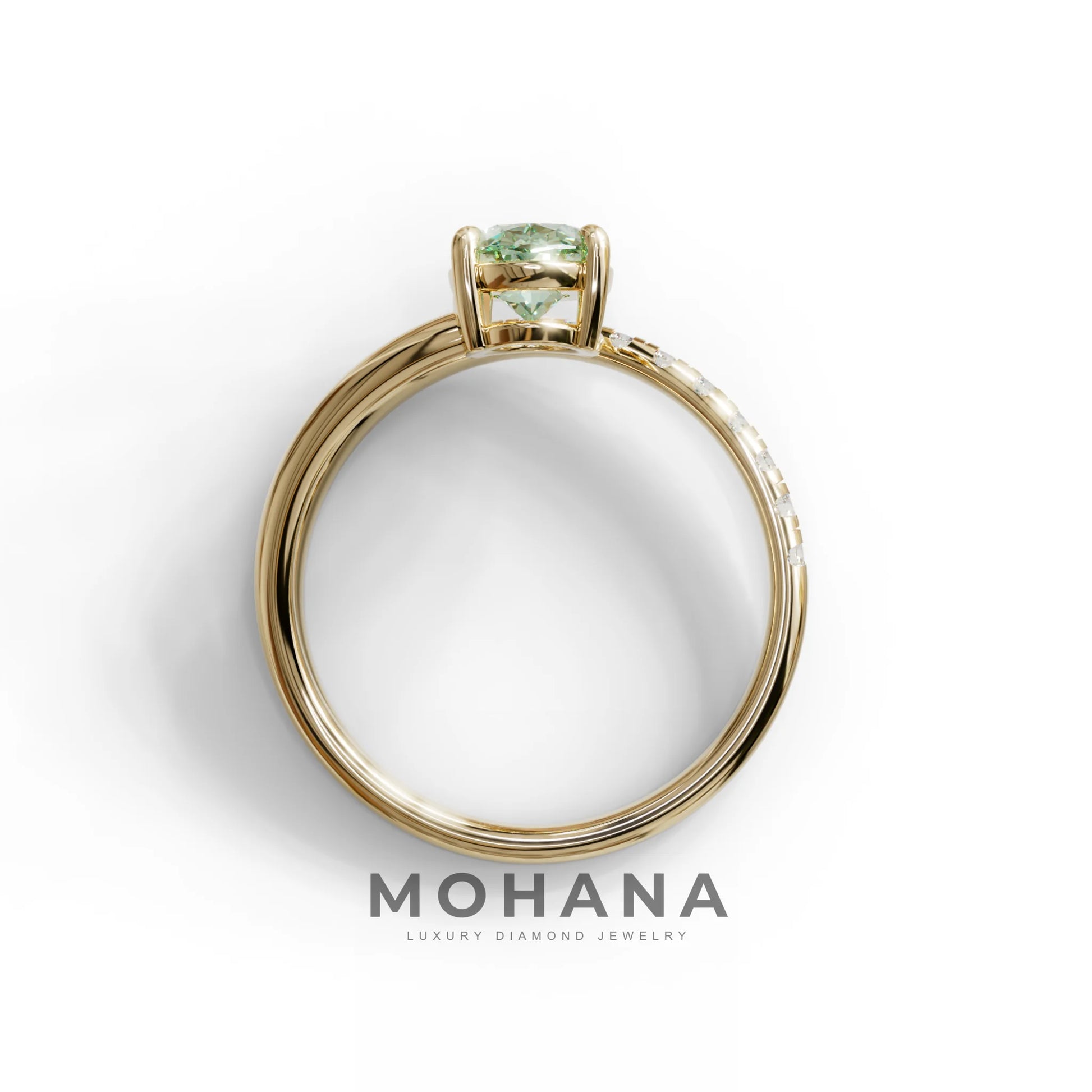 1.5 Carat S-Curve Green Oval Diamond Pave-set Diamond Ring - Bypass