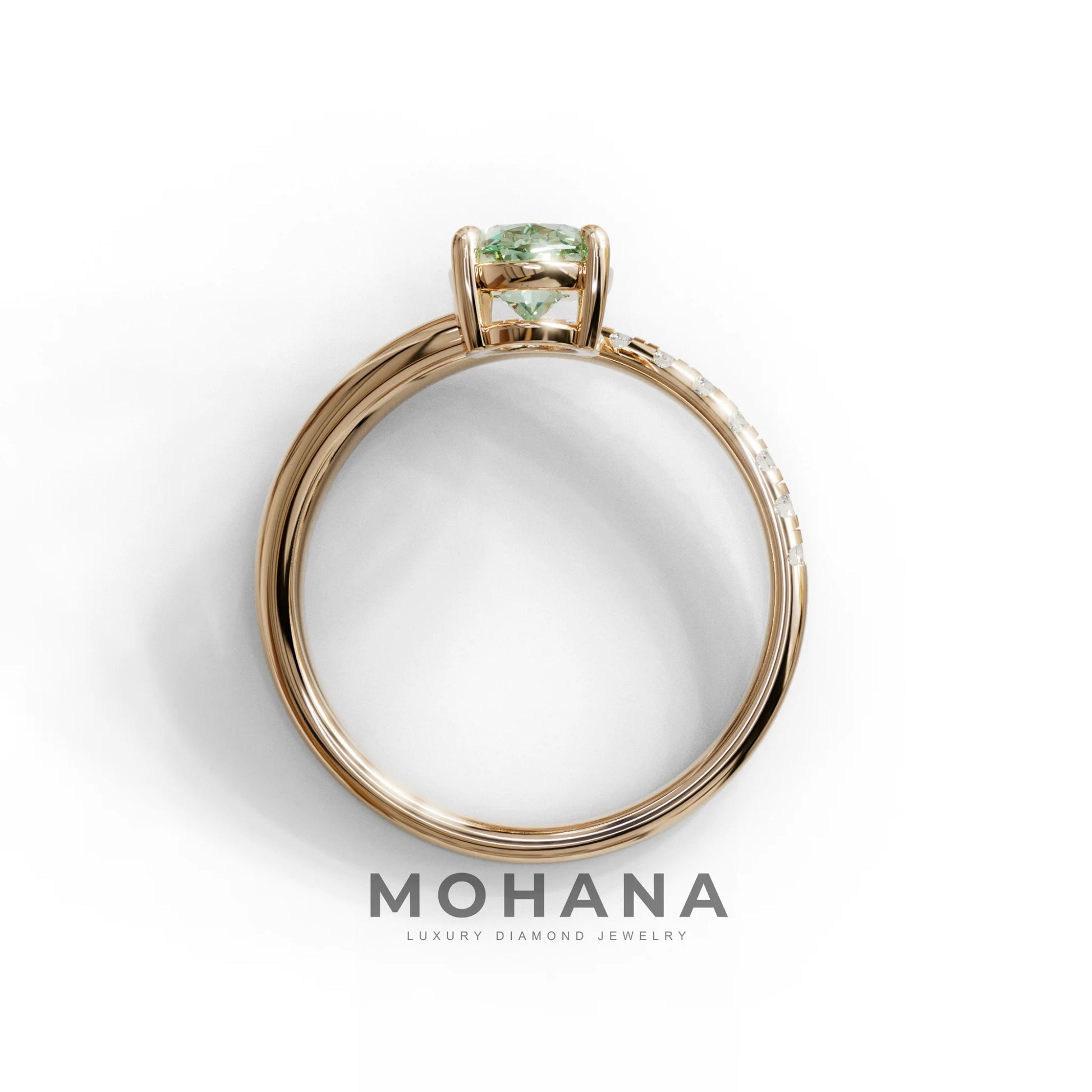 1.5 Carat S-Curve Green Oval Diamond Pave-set Diamond Ring - Bypass