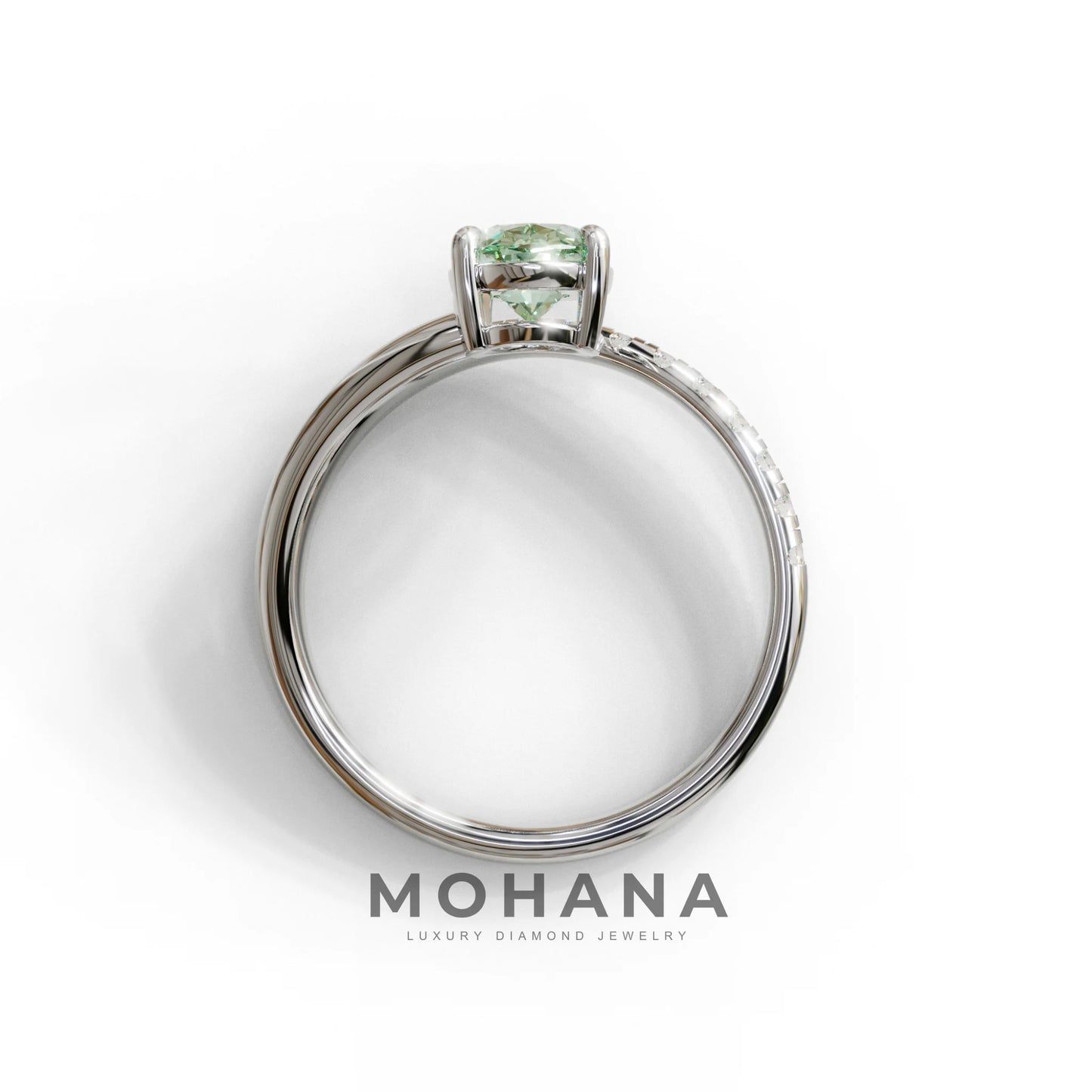 1.5 Carat S-Curve Green Oval Diamond Pave-set Diamond Ring - Bypass