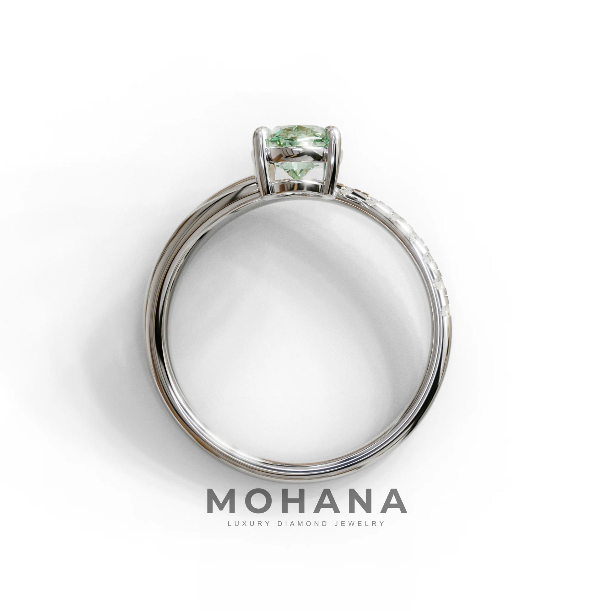 1.5 Carat S-Curve Green Oval Diamond Pave-set Diamond Ring - Bypass