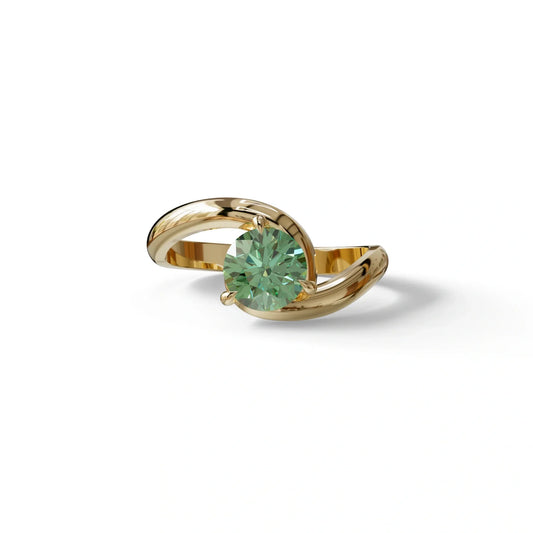 1.5 Carat Green Round Cut Solitaire Lab Diamond Ring - Tauras - 10K Solid Gold / Yellow Gold