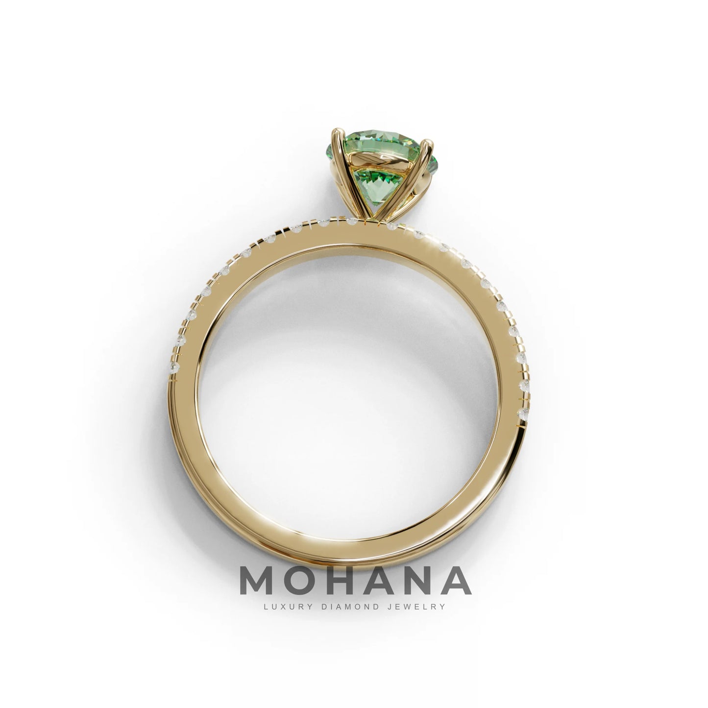 1.5 Carat Green Round Lab Diamond Ring - Classic Pave Set Ring