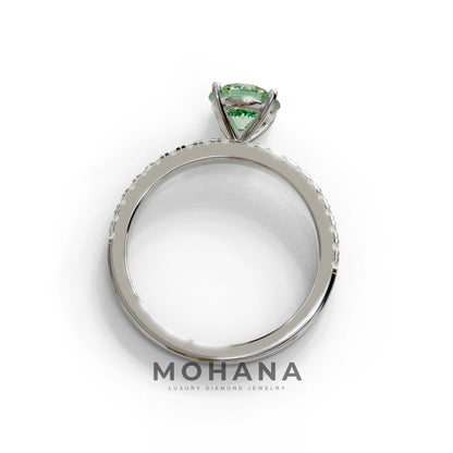1.5 Carat Green Round Lab Diamond Ring - Classic Pave Set Ring