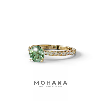 1.5 Carat Green Round Lab Diamond Ring - Classic Pave Set Ring