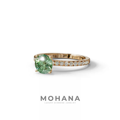 1.5 Carat Green Round Lab Diamond Ring - Classic Pave Set Ring