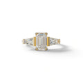 1.50 Carat E VVS Emerald With Tapered Cut Lab Grown Diamond Ring - Libra - 10K Solid Gold / Yellow Gold