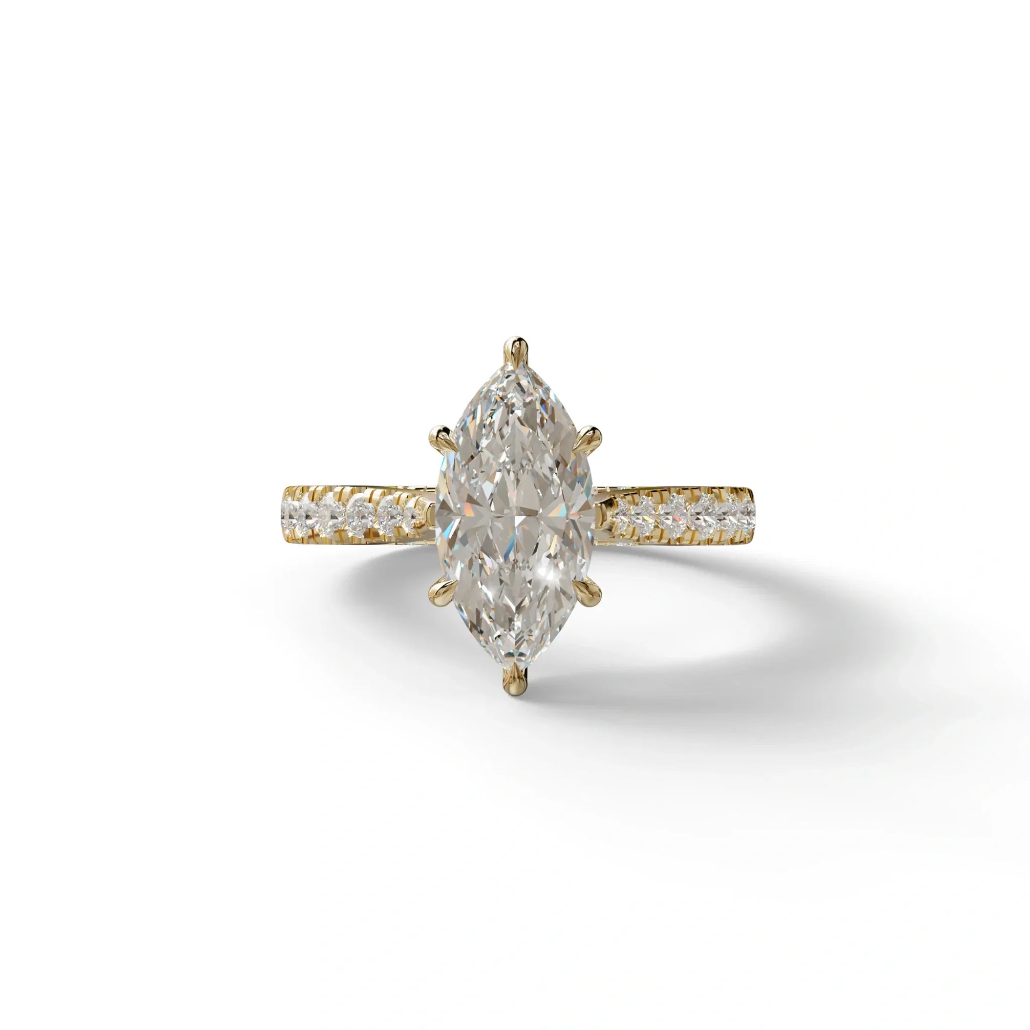 1.5 Carat E-VVS Marquise Cut Lab Diamond Hidden Halo & Pave Ring - Ash - 10K Solid Gold / Yellow Gold