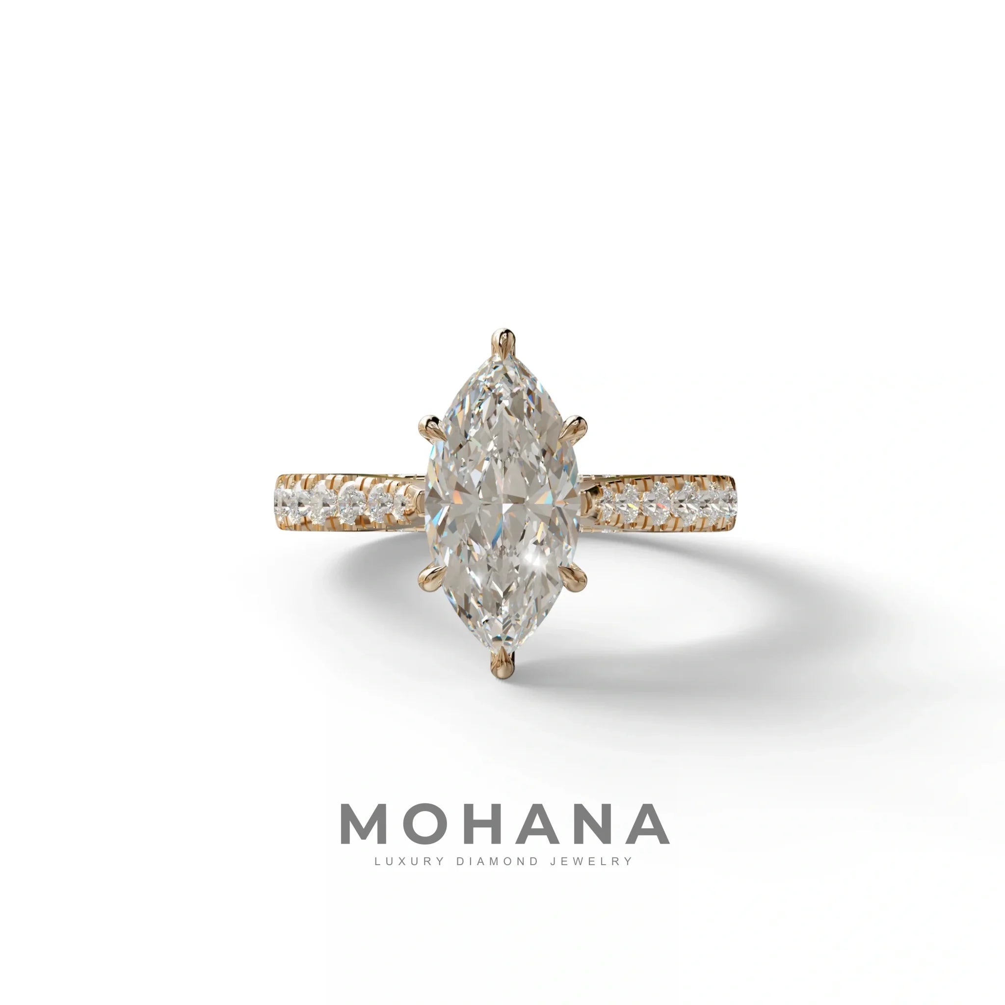 1.5 Carat E-VVS Marquise Cut Lab Diamond Hidden Halo & Pave Ring - Ash - 10K Solid Gold / Rose Gold