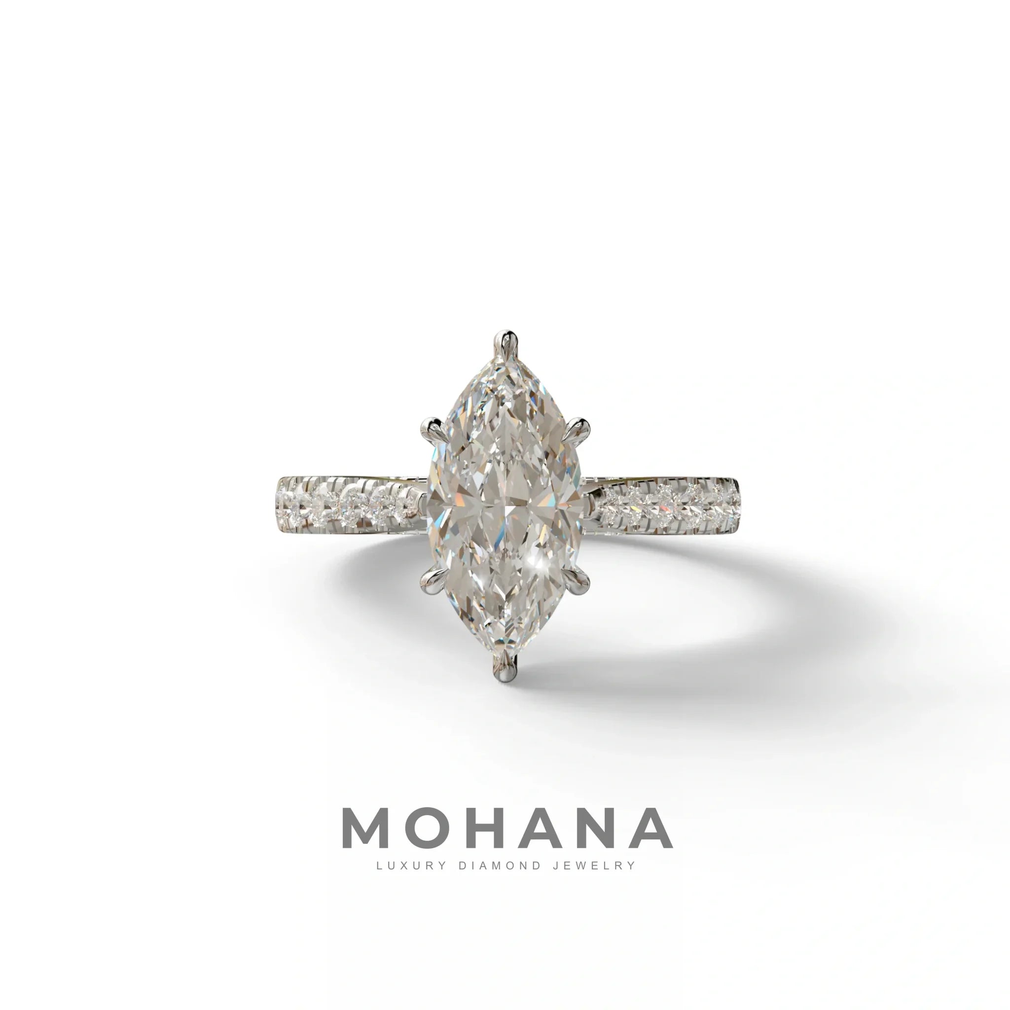 1.5 Carat E-VVS Marquise Cut Lab Diamond Hidden Halo & Pave Ring - Ash - 10K Solid Gold / White Gold