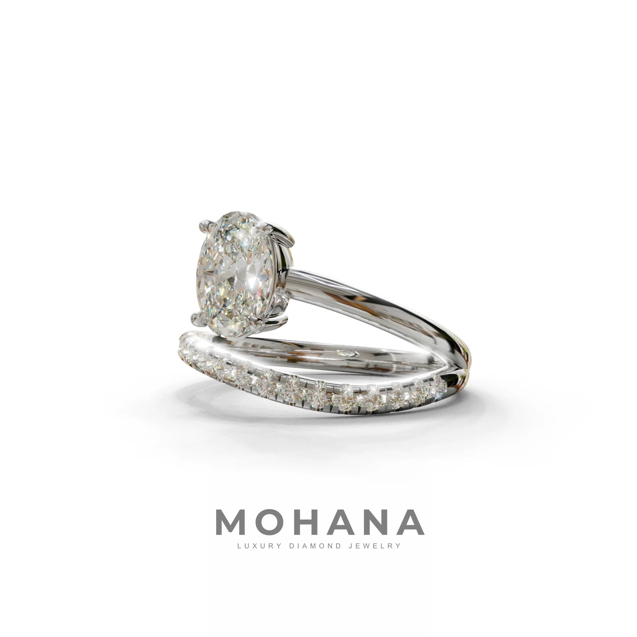 1.5 Carat S-Curve Oval Diamond Pave-set Diamond Ring - Bypass