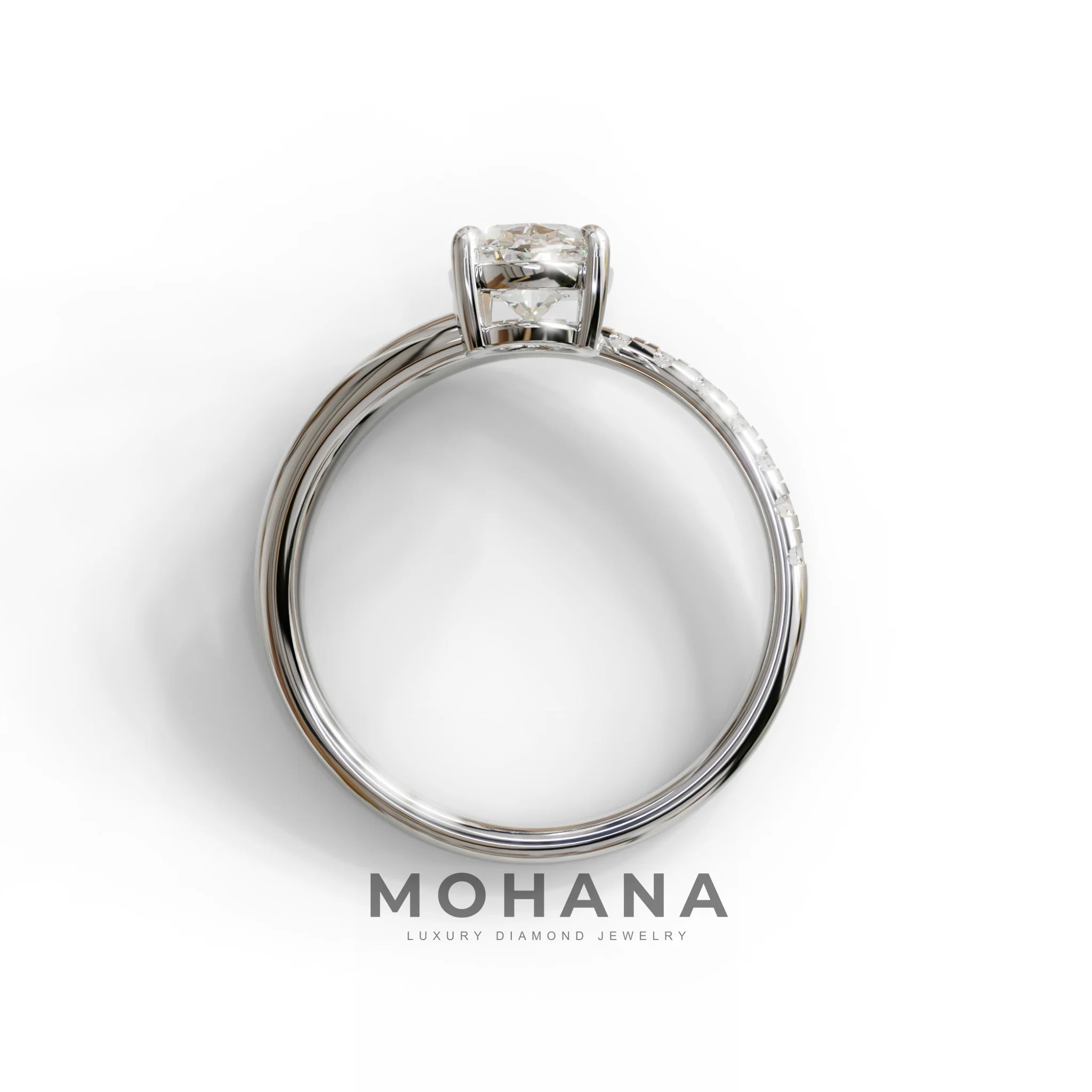 1.5 Carat S-Curve Oval Diamond Pave-set Diamond Ring - Bypass