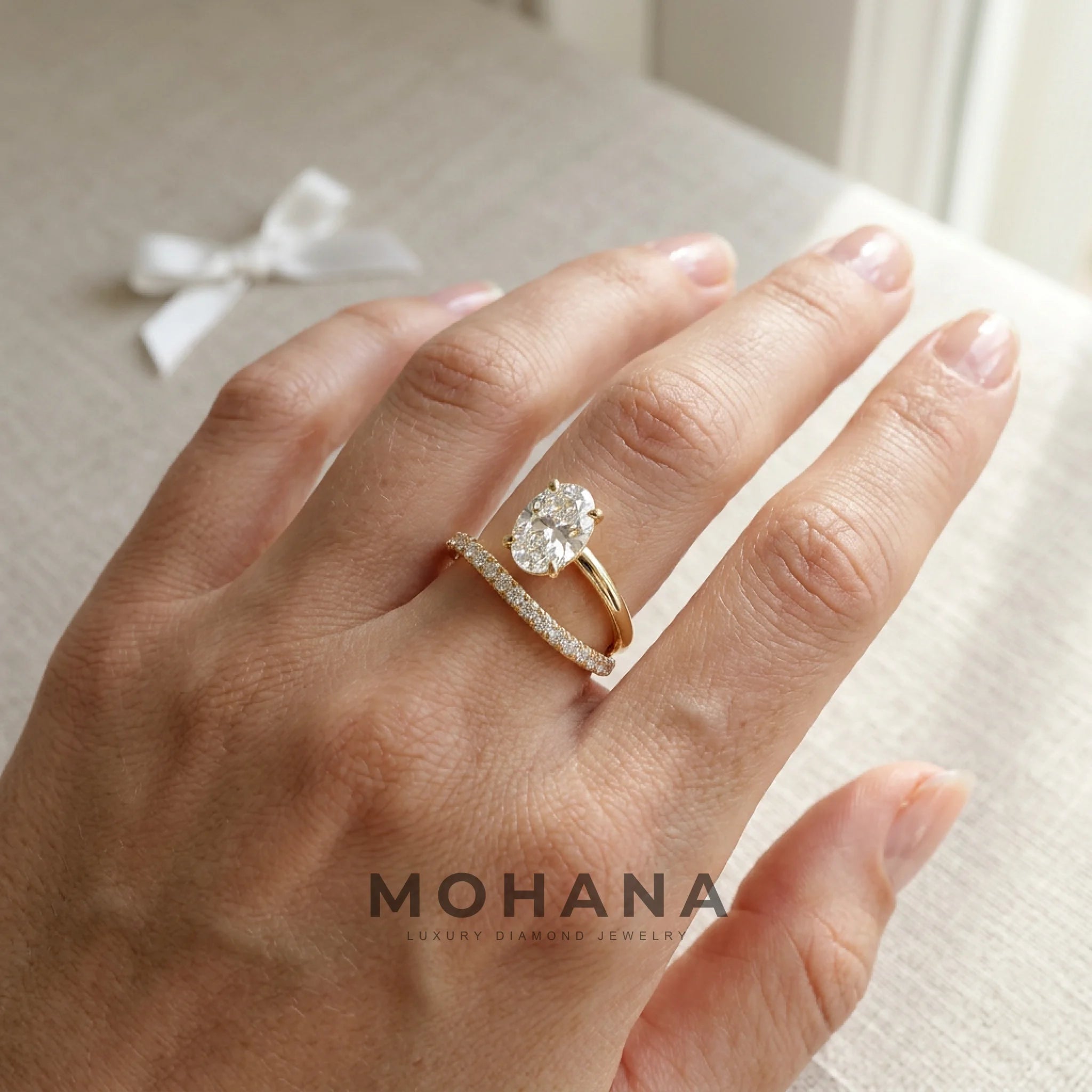 1.5 Carat E VVS Oval Cut Lab Diamond Bypass Ring – Pavé Wrap Design
