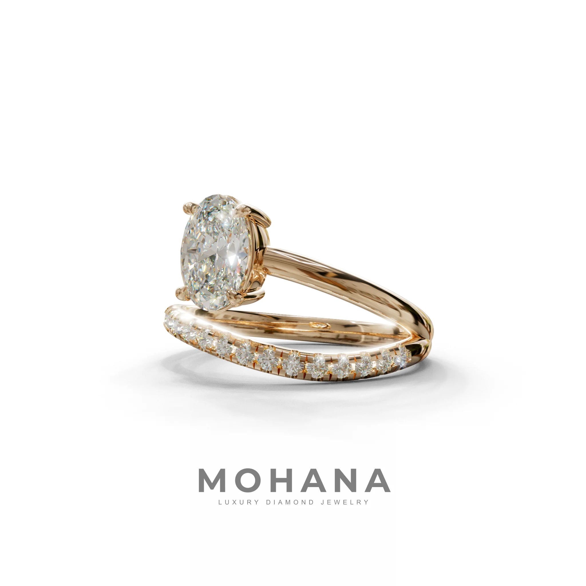 1.5 Carat S-Curve Oval Diamond Pave-set Diamond Ring - Bypass