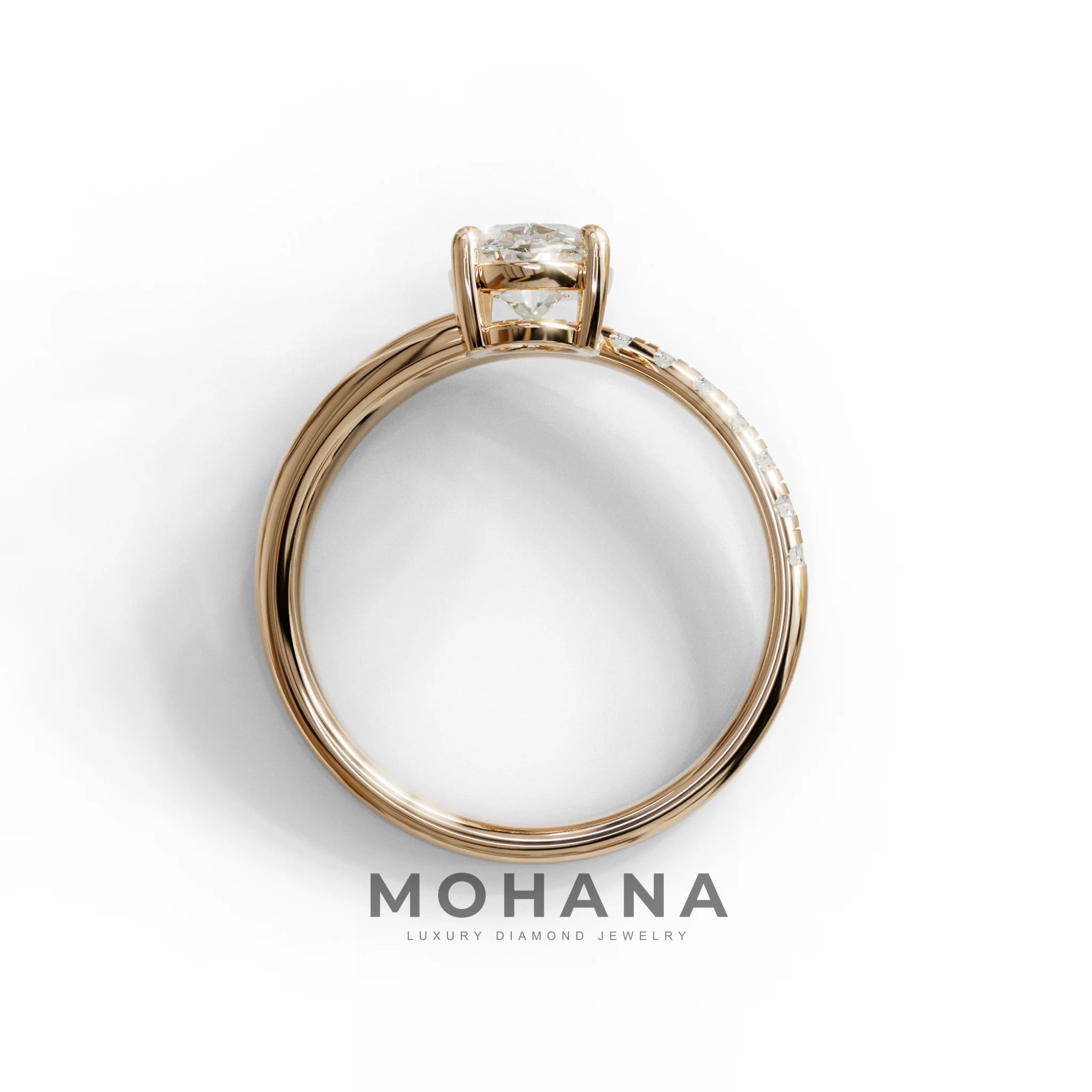 1.5 Carat S-Curve Oval Diamond Pave-set Diamond Ring - Bypass