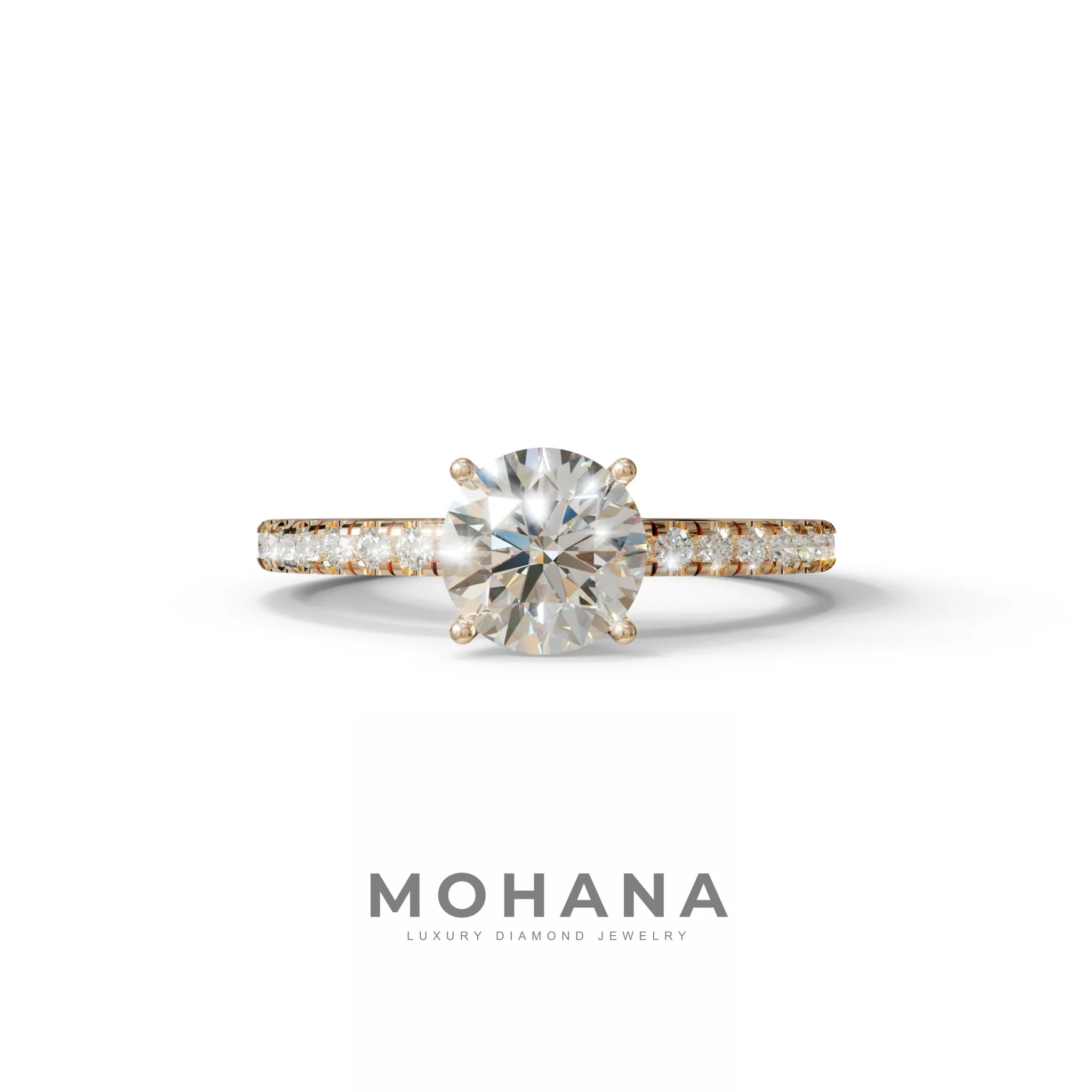 1.5 Carat E VVS Round Lab Diamond Ring - Classic Pave Set Ring - 10K Solid Gold / Rose Gold