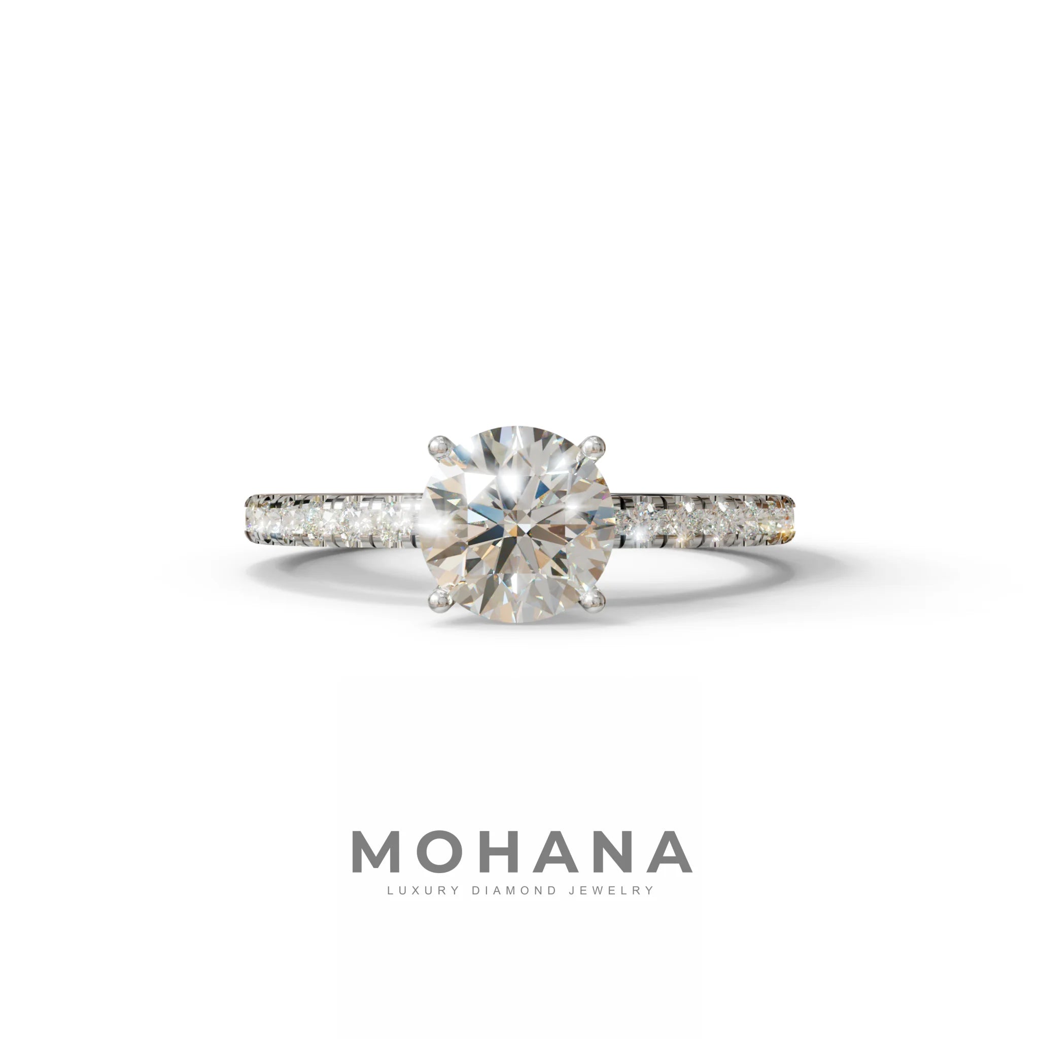 1.5 Carat E VVS Round Lab Diamond Ring - Classic Pave Set Ring - 10K Solid Gold / White Gold