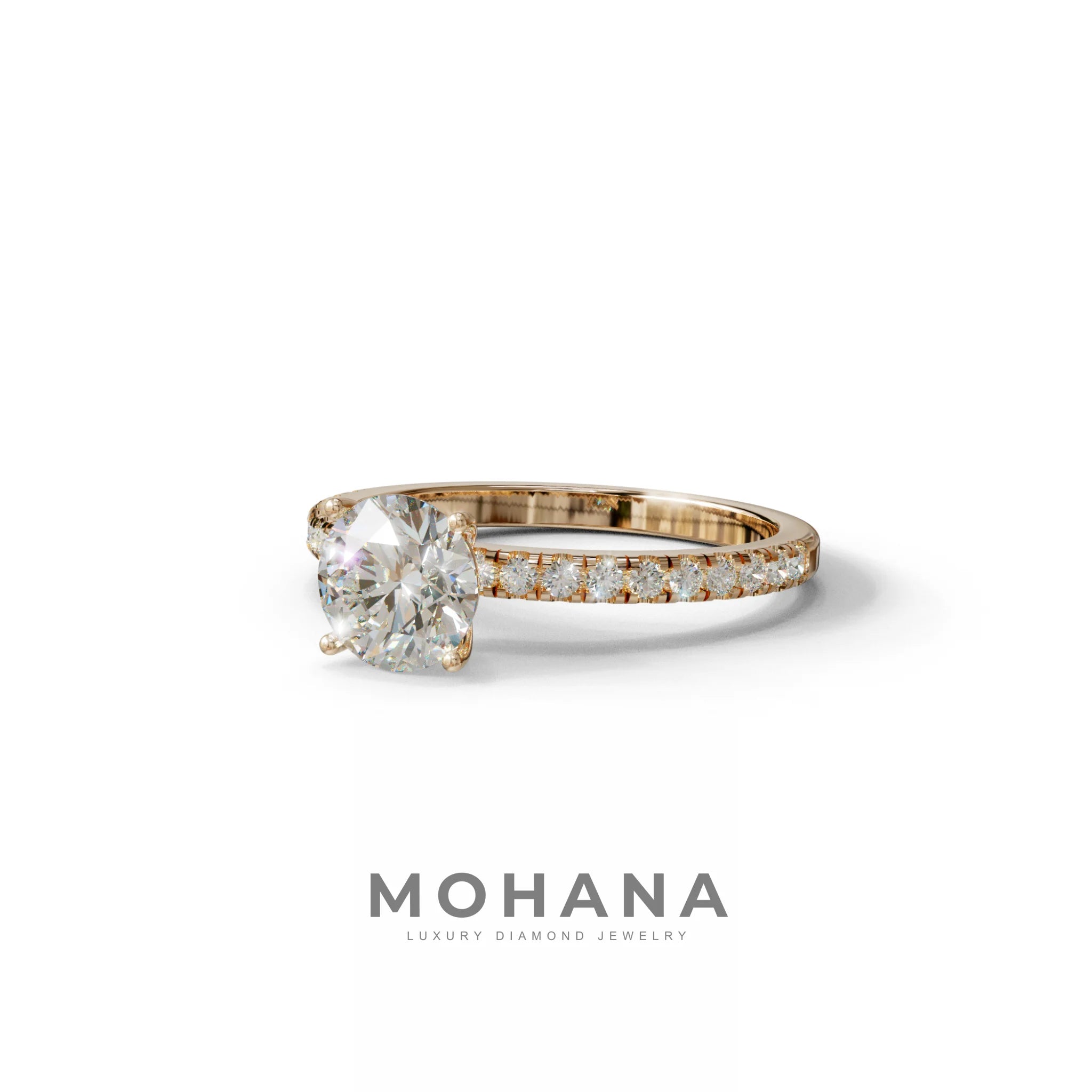 1.5 Carat E VVS Round Lab Diamond Ring - Classic Pave Set Ring