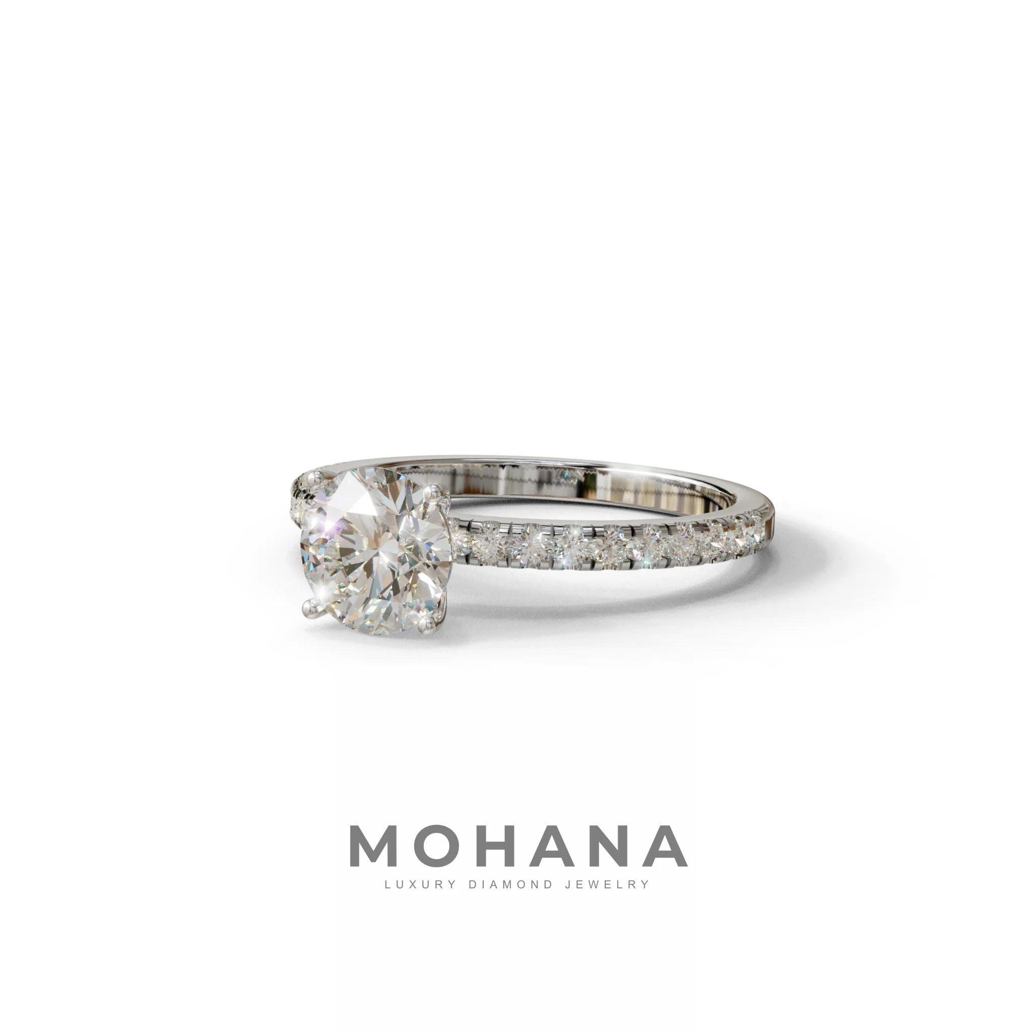 1.5 Carat E VVS Round Lab Diamond Ring - Classic Pave Set Ring