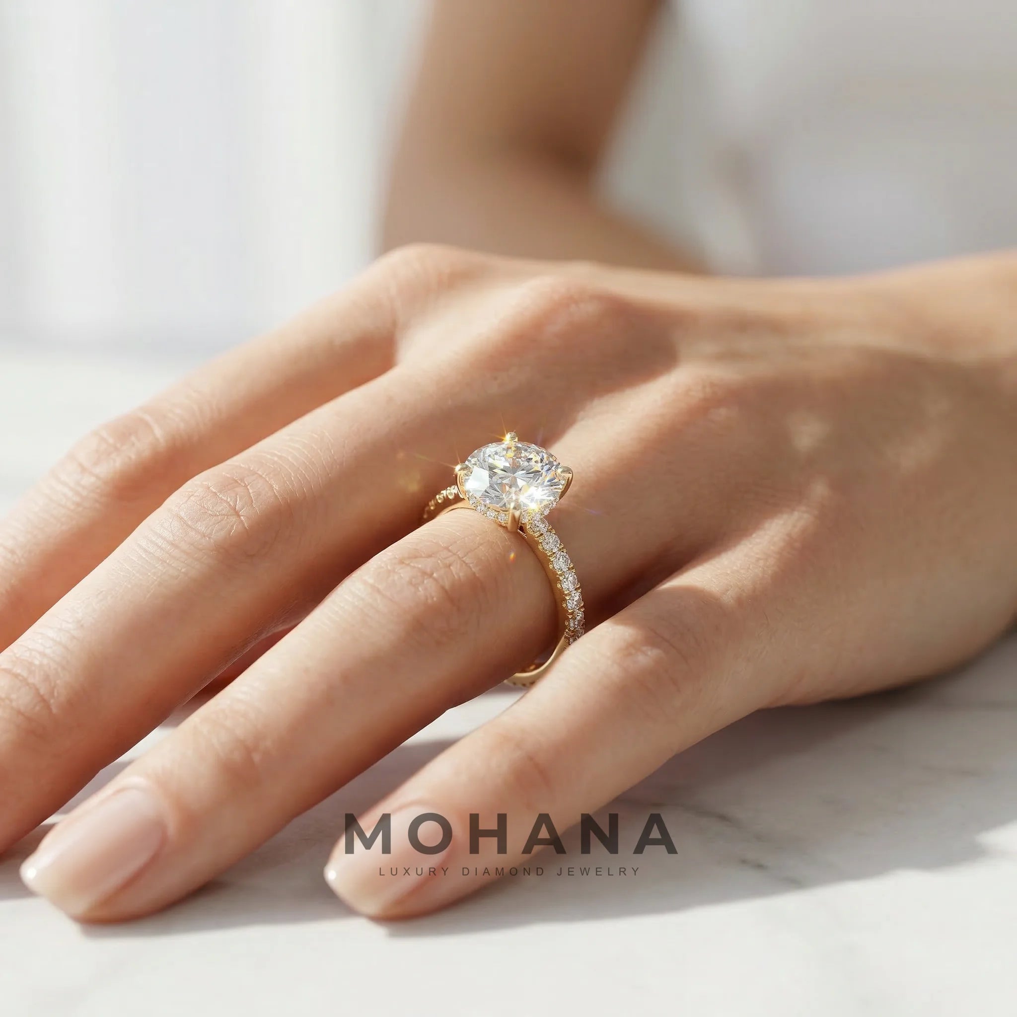 1.5 Carat E VVS Round Lab Grown Diamond Engagement Ring Classic Pave Set
