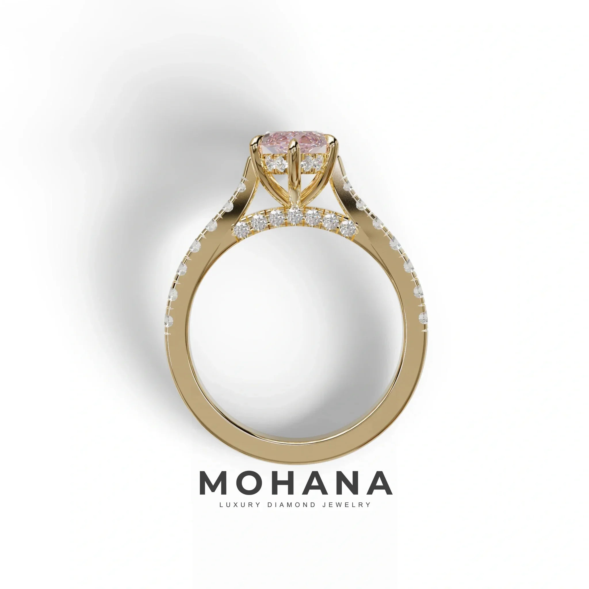 1.5 Carat Pink Marquise Cut Lab Diamond Hidden Halo & Pave Ring - Ash