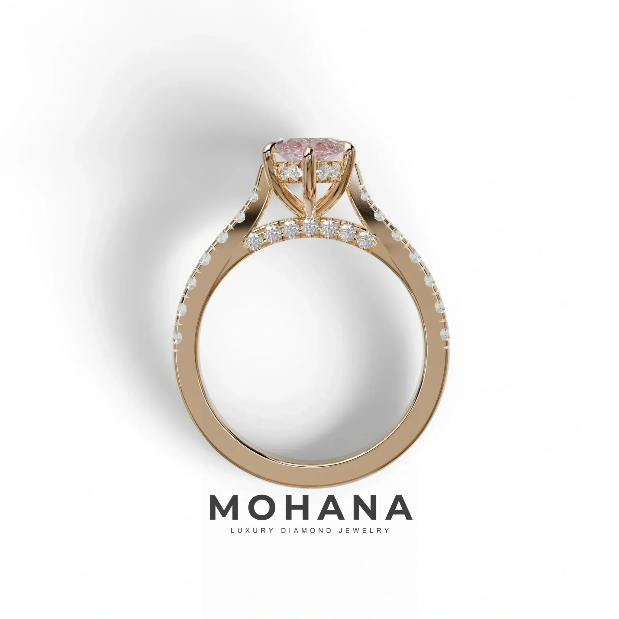 1.5 Carat Pink Marquise Cut Lab Diamond Hidden Halo & Pave Ring - Ash