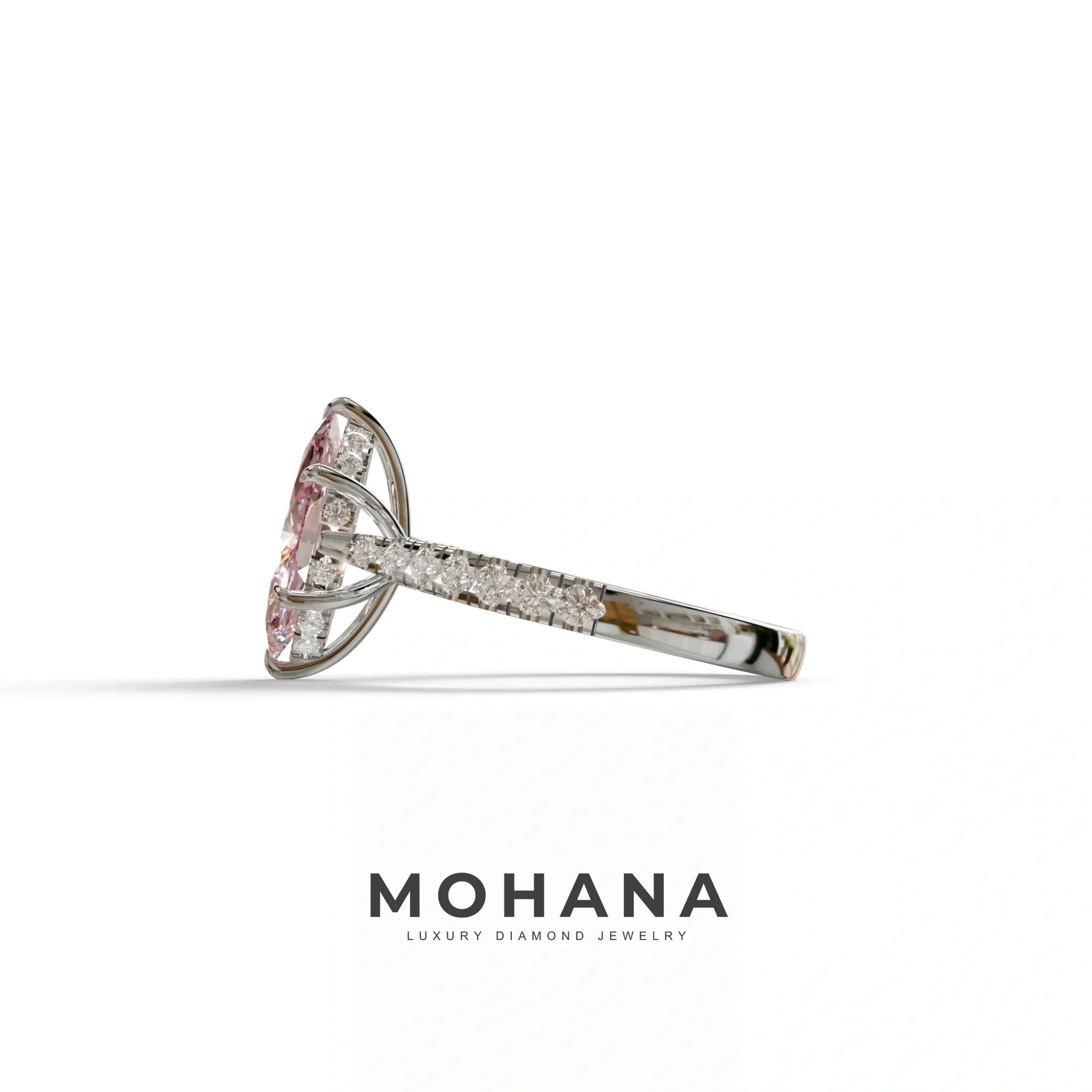 1.5 Carat Pink Marquise Cut Lab Diamond Hidden Halo & Pave Ring - Ash
