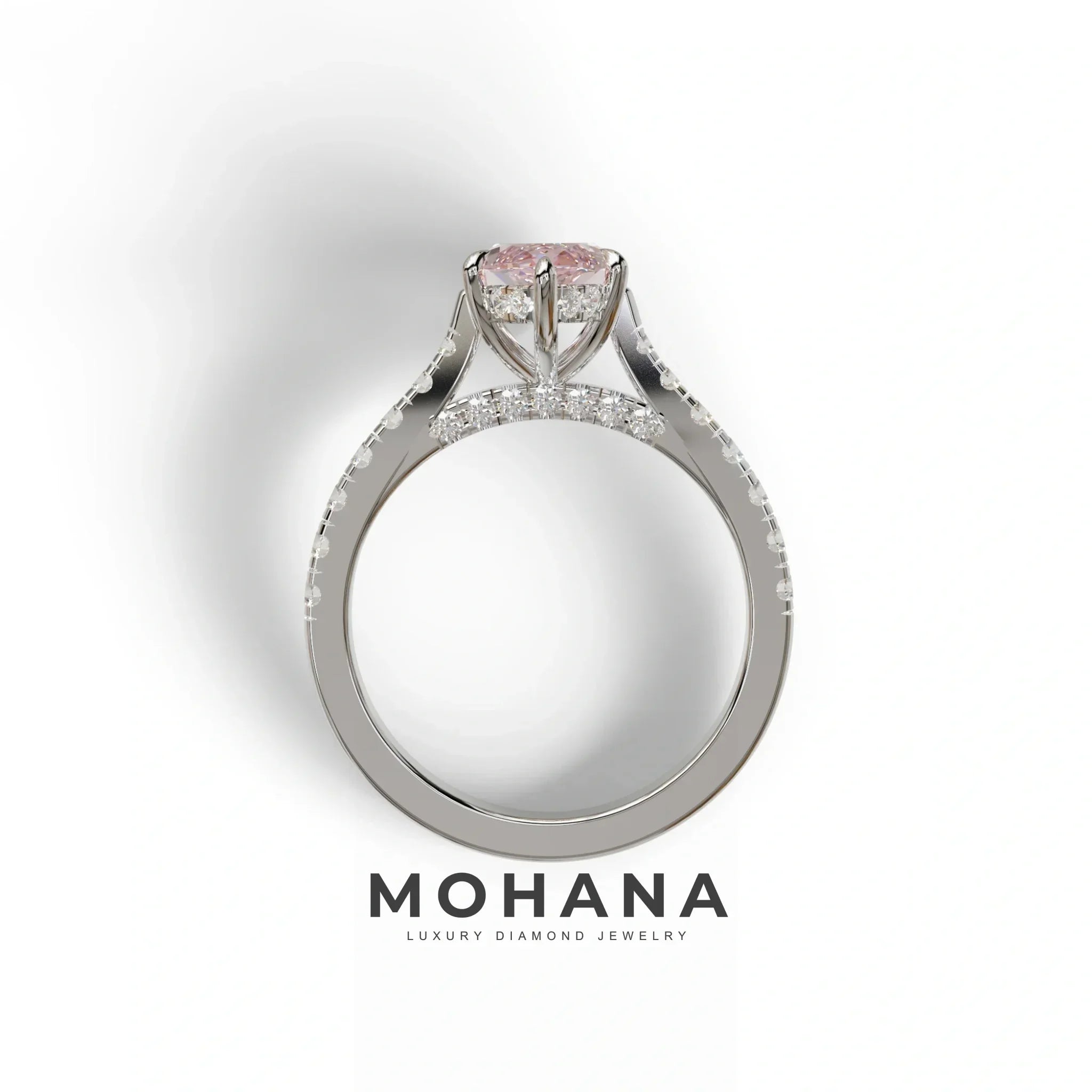 1.5 Carat Pink Marquise Cut Lab Diamond Hidden Halo & Pave Ring - Ash