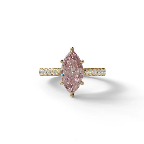 1.5 Carat Pink Marquise Cut Lab Diamond Hidden Halo & Pave Ring - Ash - 10K Solid Gold / Yellow Gold
