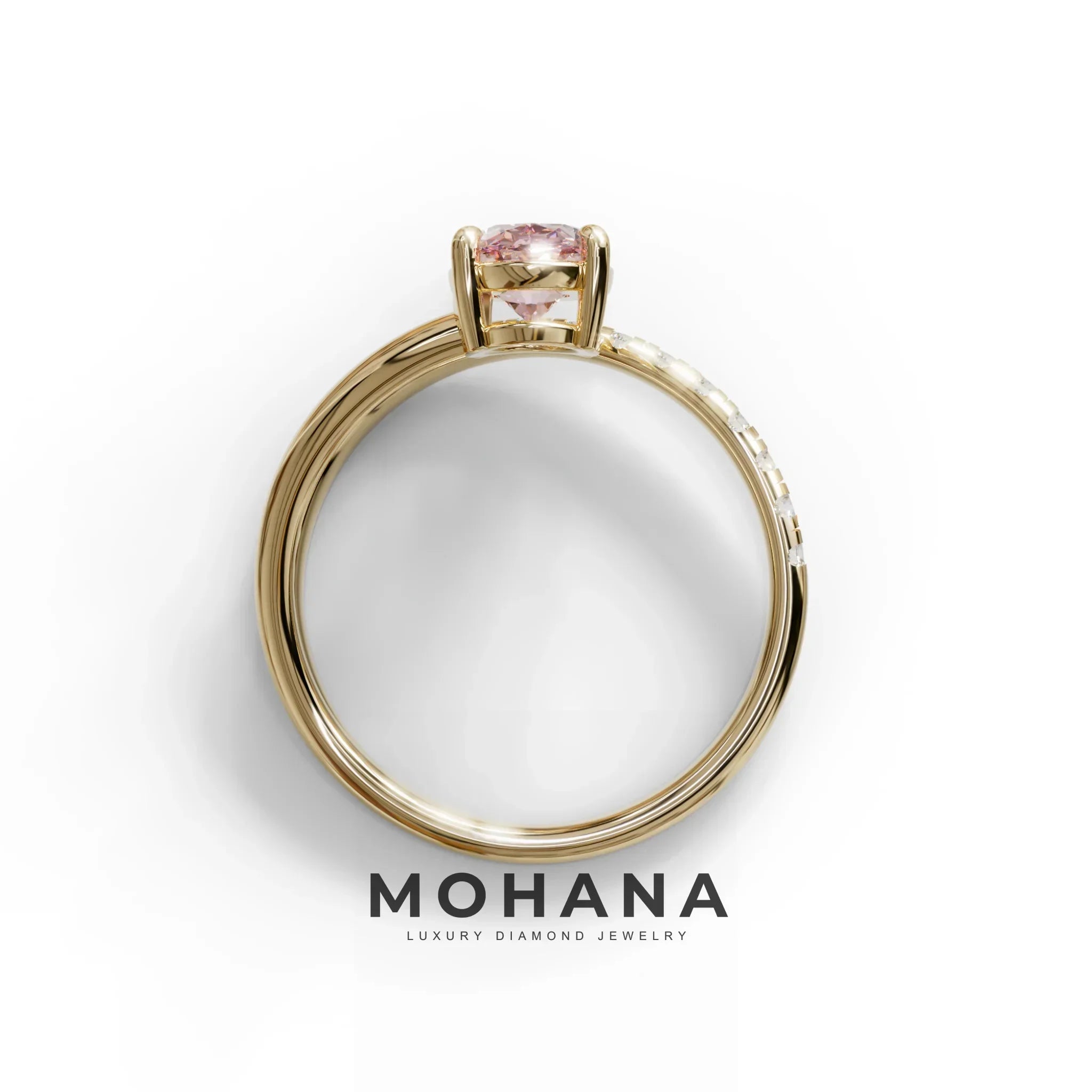 1.5 Carat S-Curve Pink Oval Diamond Pave-set Diamond Ring - Bypass