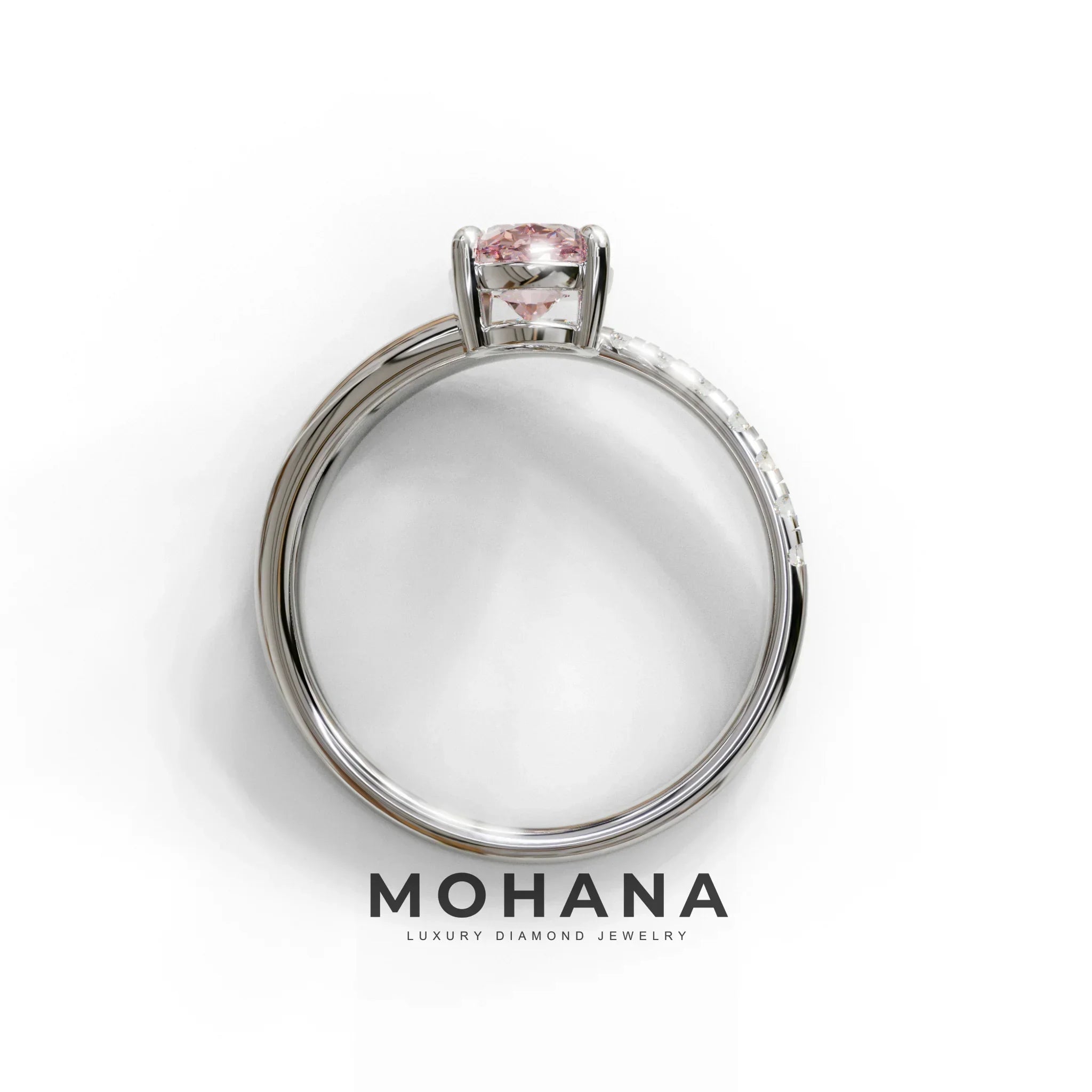 1.5 Carat S-Curve Pink Oval Diamond Pave-set Diamond Ring - Bypass