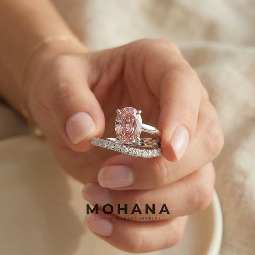 1.5 Carat Pink Oval Cut Lab Diamond Bypass Ring – Pavé Wrap Design
