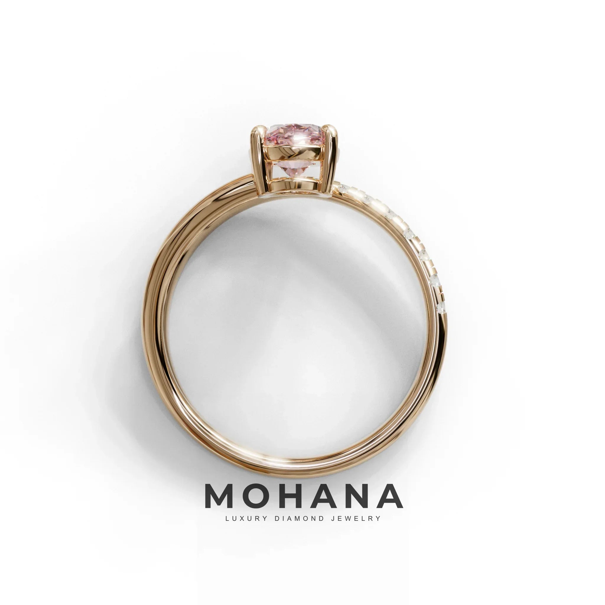 1.5 Carat S-Curve Pink Oval Diamond Pave-set Diamond Ring - Bypass