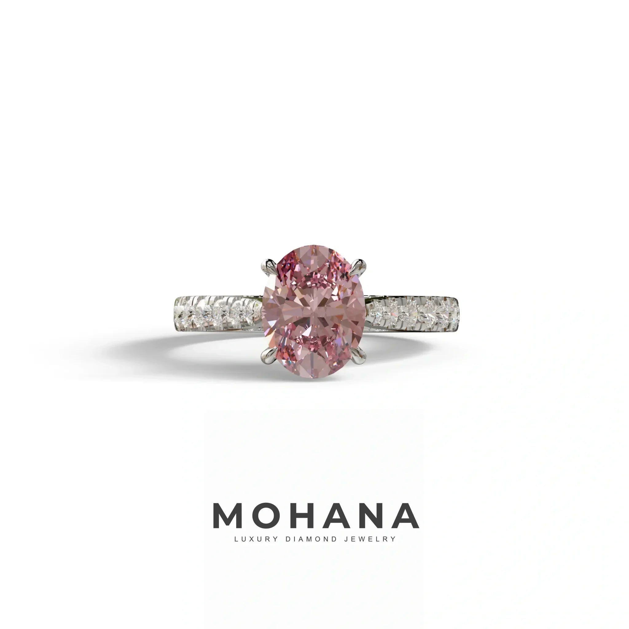 1.50 Carat Pink Oval Cut Lab Diamond Engagement Ring - Scorpio - 10K Solid Gold / White Gold