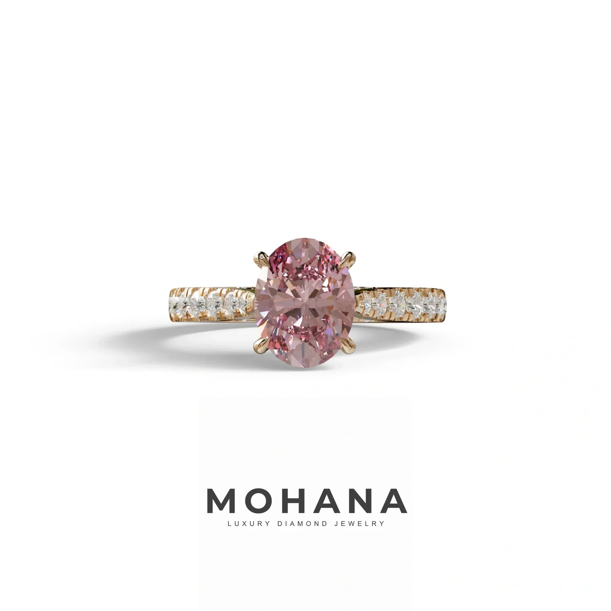 1.50 Carat Pink Oval Cut Lab Diamond Engagement Ring - Scorpio - 10K Solid Gold / Rose Gold