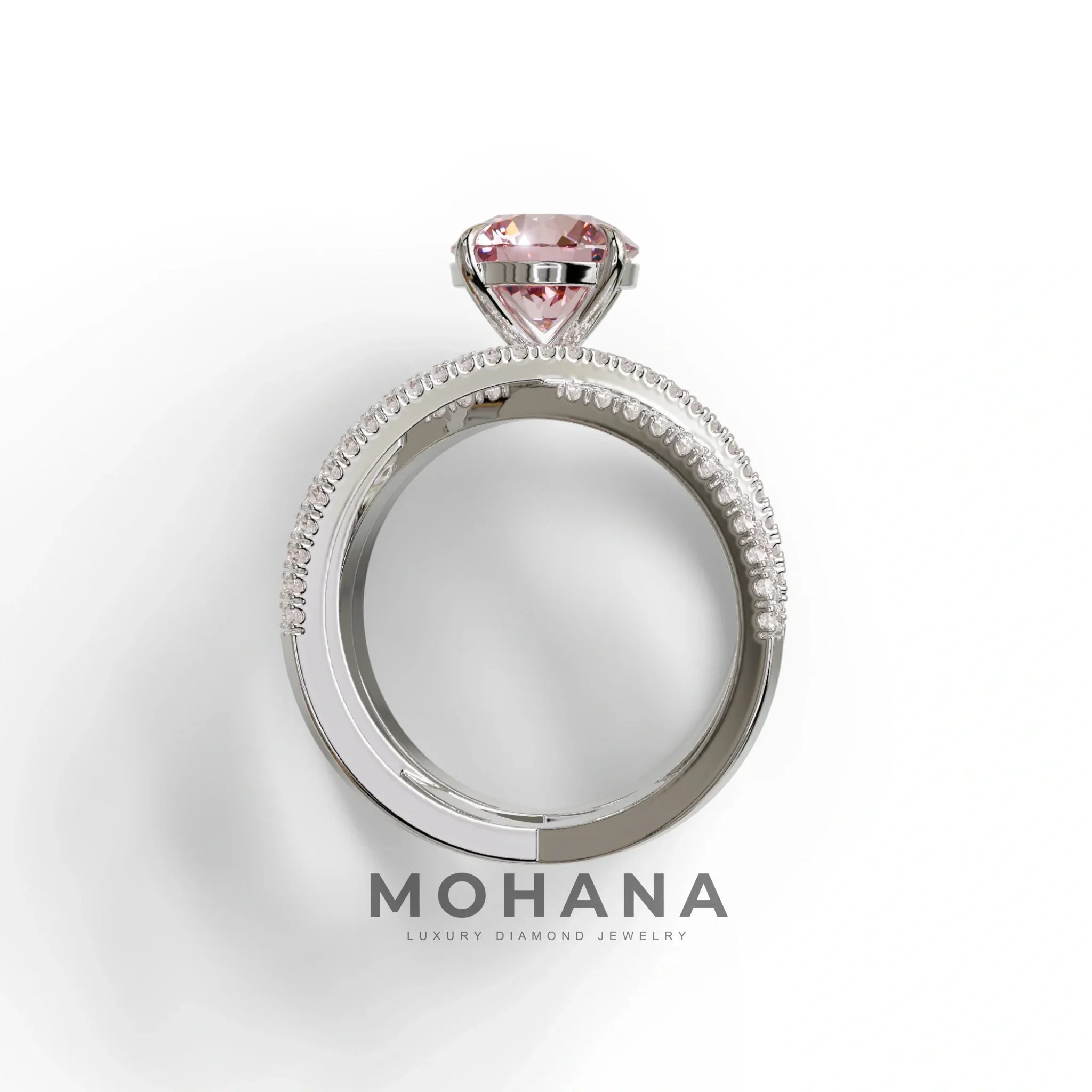 1.5 Carat Pink Round Cut Criss Cross Lab Diamond Ring - Elegant