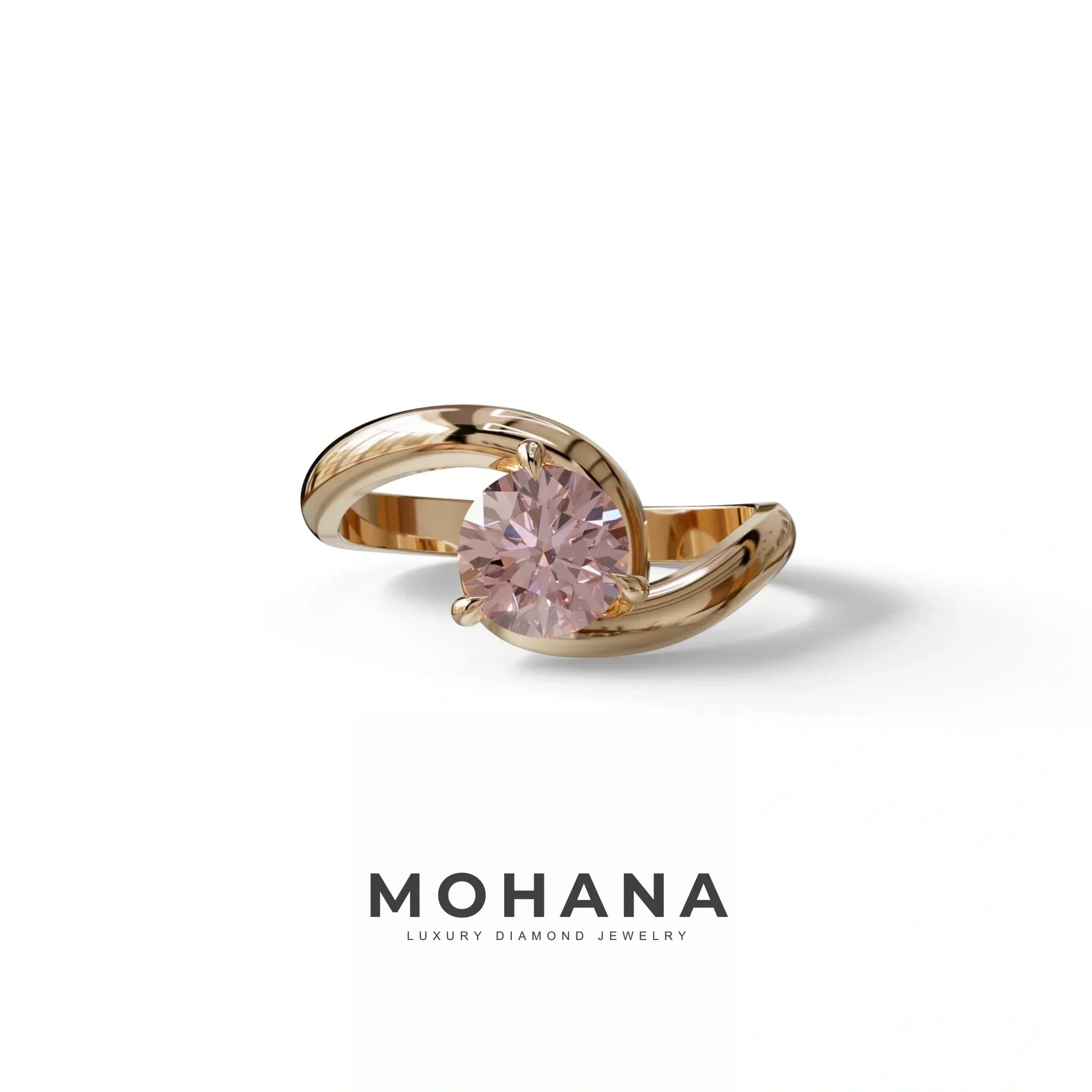 1.5 Carat Pink Round Cut Solitaire Lab Diamond Ring - Tauras - 10K Solid Gold / Rose Gold
