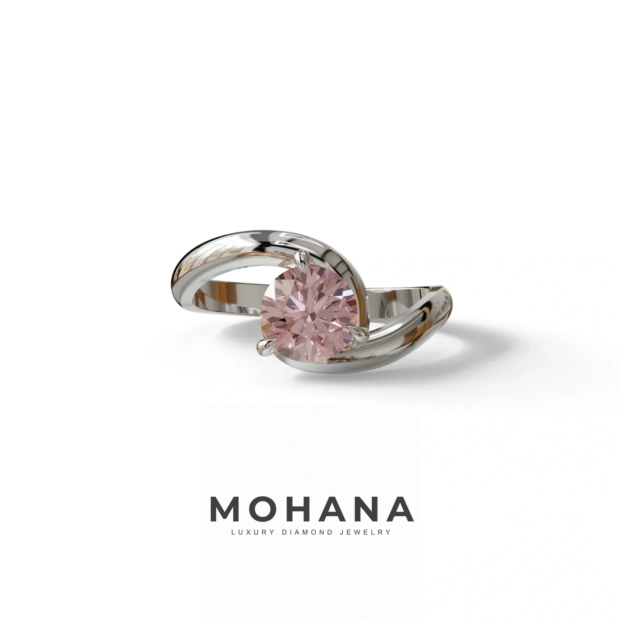 1.5 Carat Pink Round Cut Solitaire Lab Diamond Ring - Tauras - 10K Solid Gold / White Gold