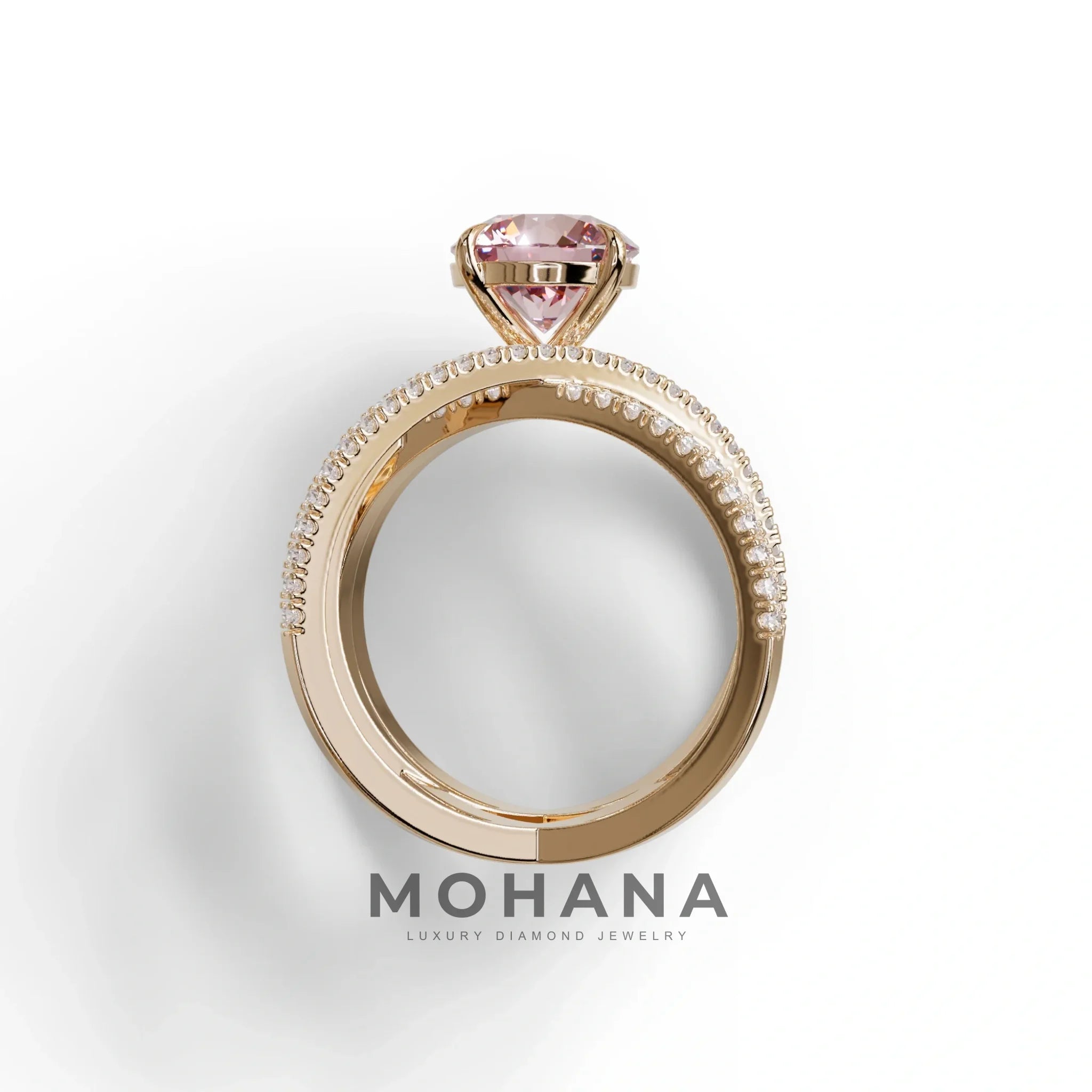 1.5 Carat Pink Round Cut Criss Cross Lab Diamond Ring - Elegant