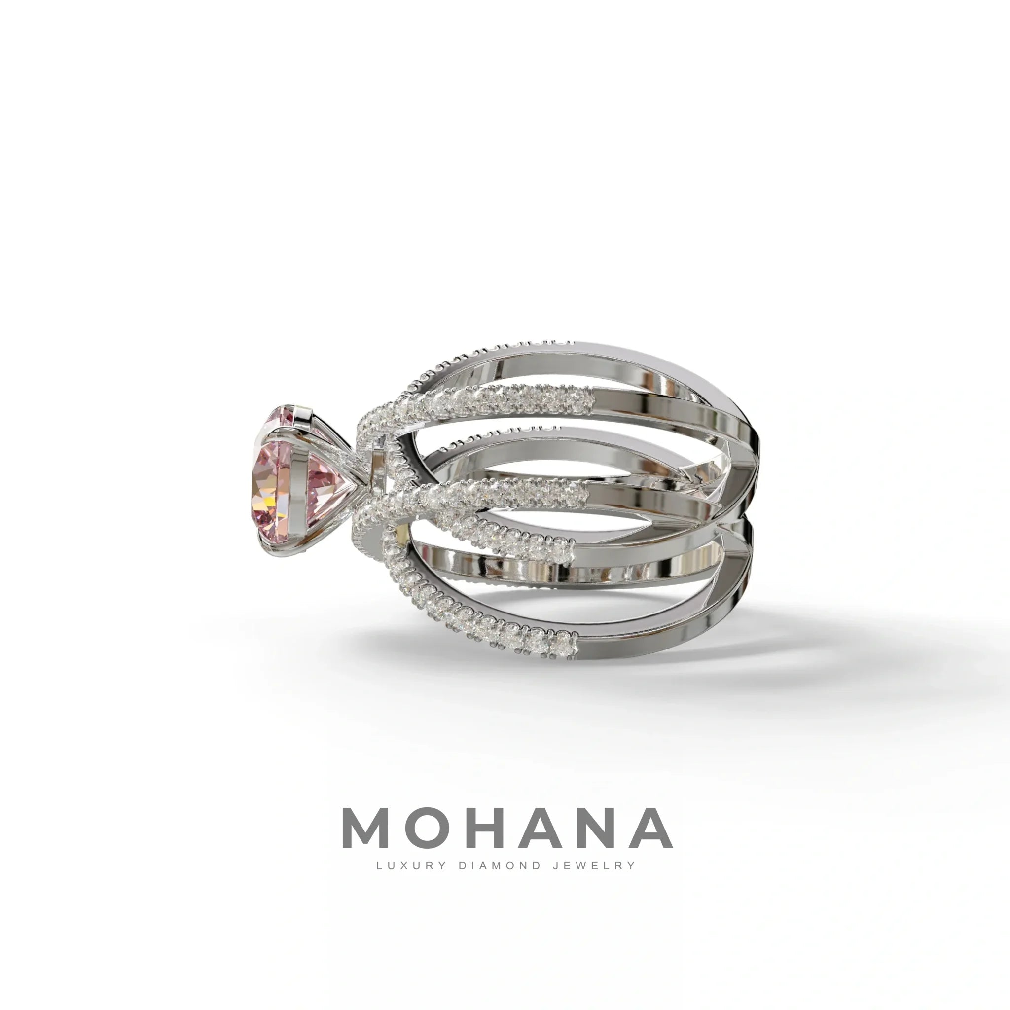 1.5 Carat Pink Round Cut Criss Cross Lab Diamond Ring - Elegant