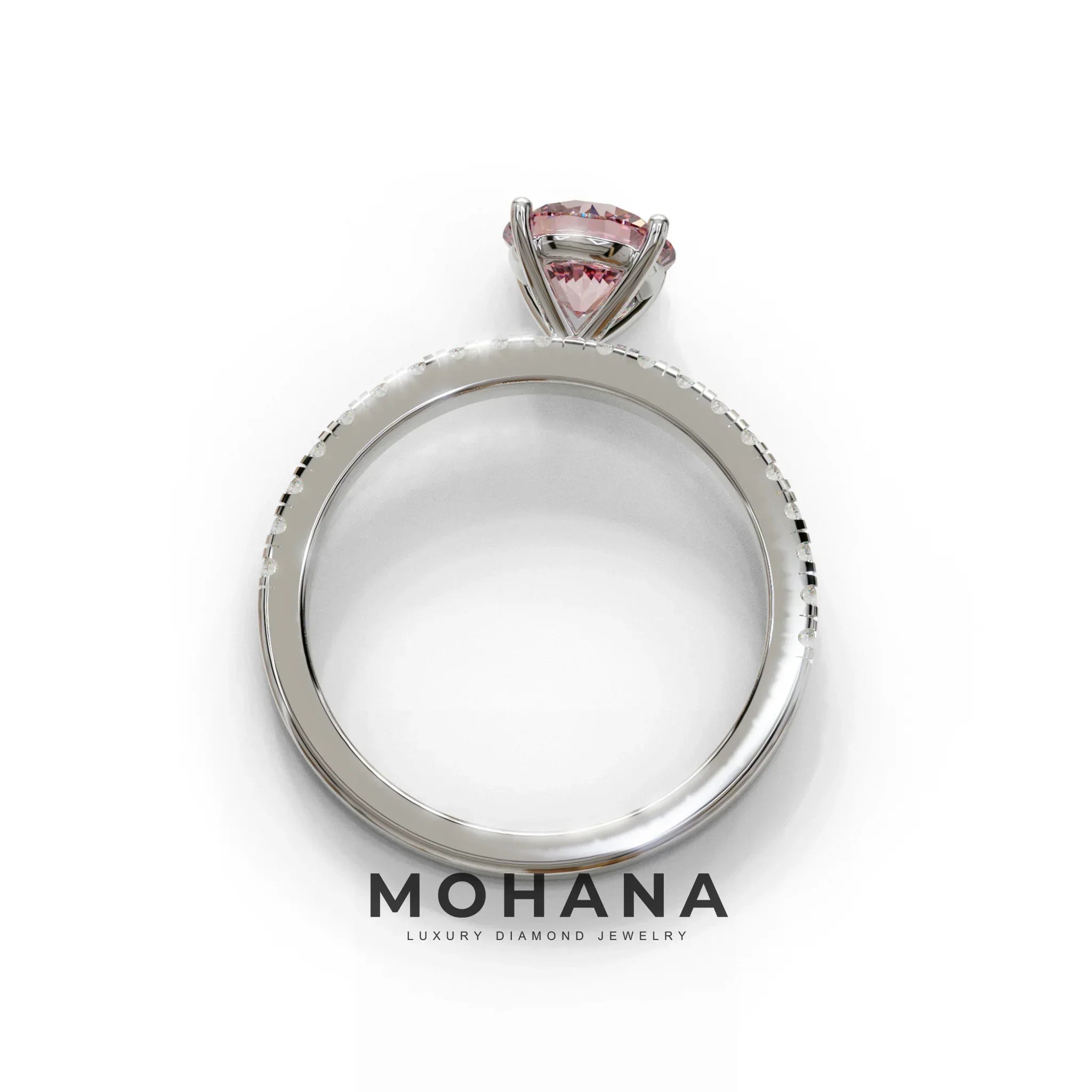 1.5 Carat Pink Round Lab Diamond Ring - Classic Pave Set Ring