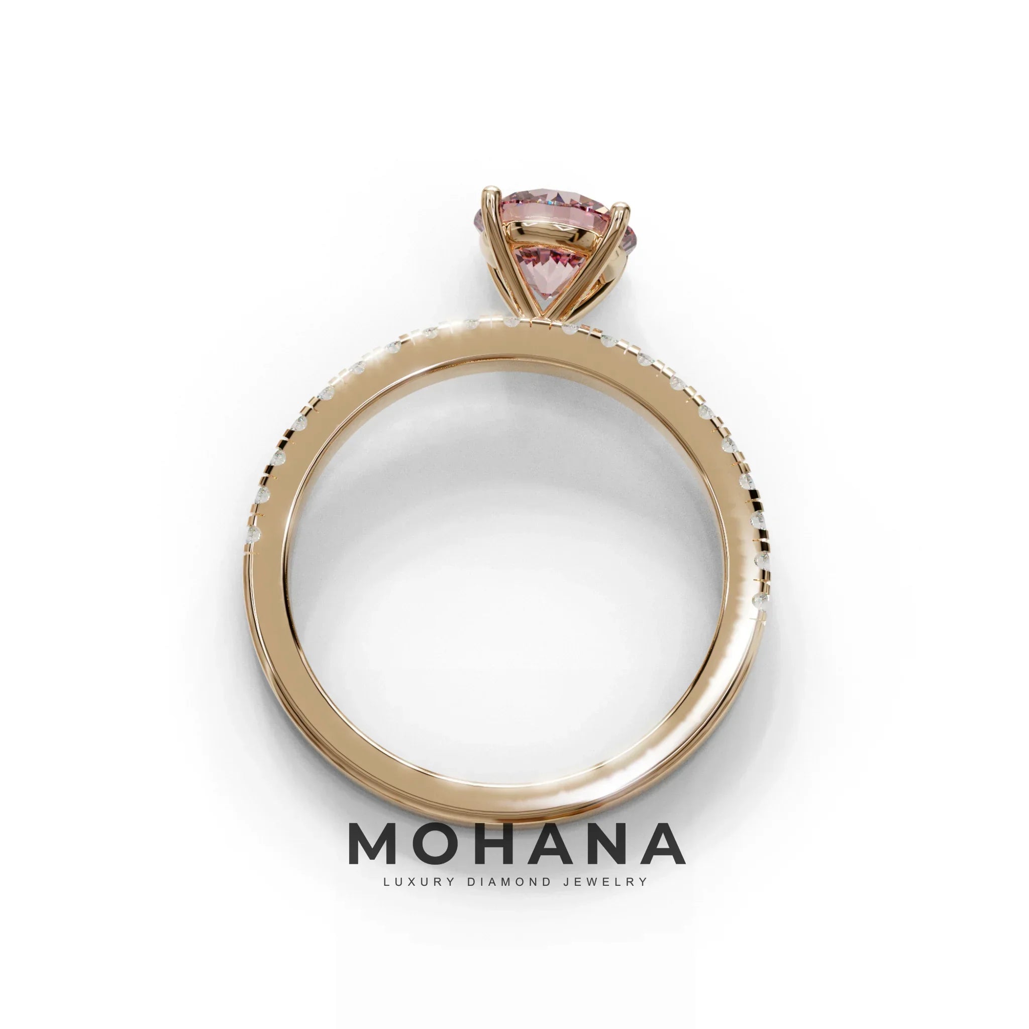 1.5 Carat Pink Round Lab Diamond Ring - Classic Pave Set Ring
