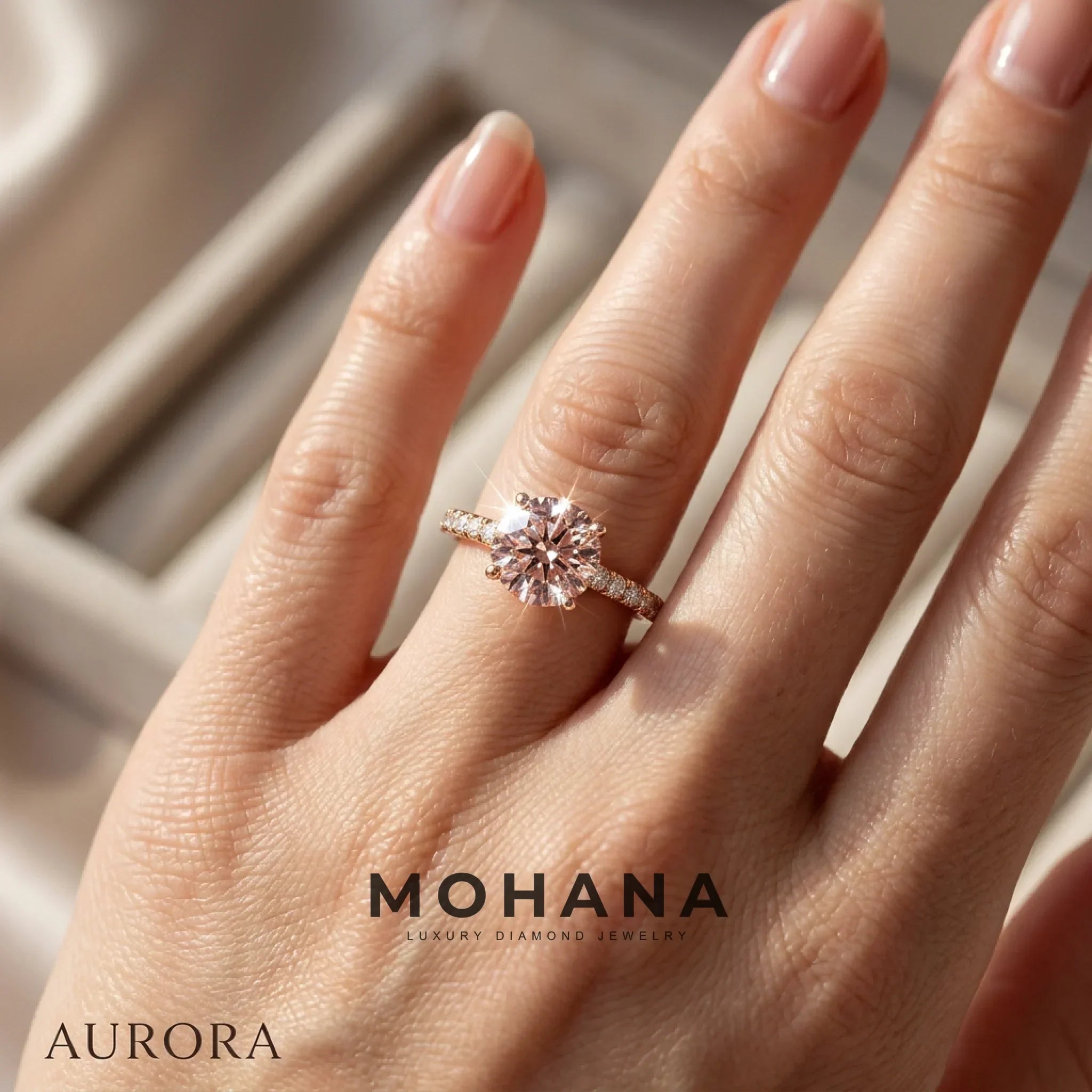 1.5 Carat Pink Round Lab Grown Diamond Engagement Ring Classic Pave Set