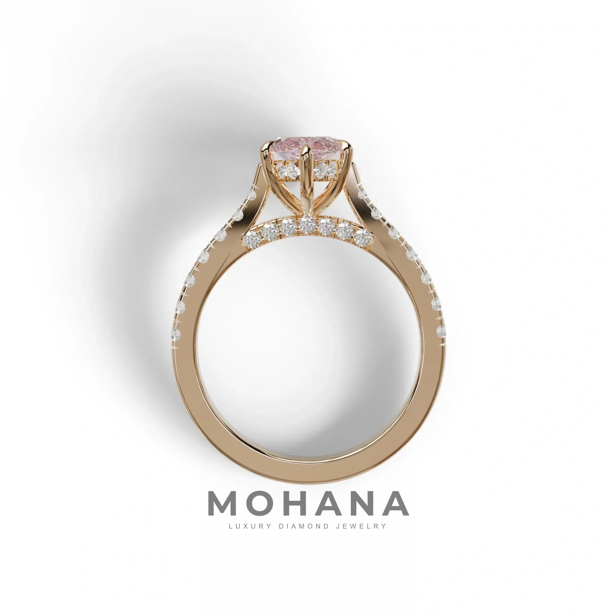 1.5 Carat Pink Marquise Cut Lab Diamond Hidden Halo & Pave Ring - Ash
