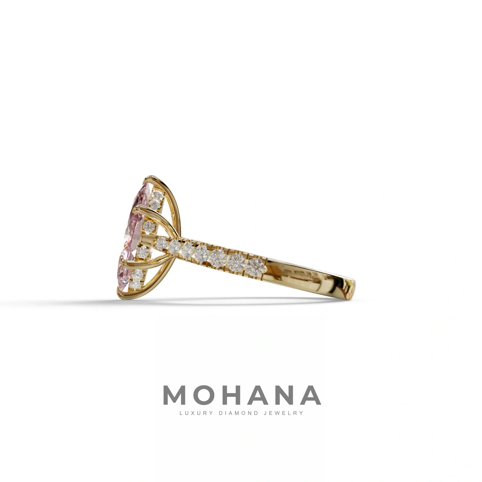 1.5 Carat Pink Marquise Cut Lab Diamond Hidden Halo & Pave Ring - Ash