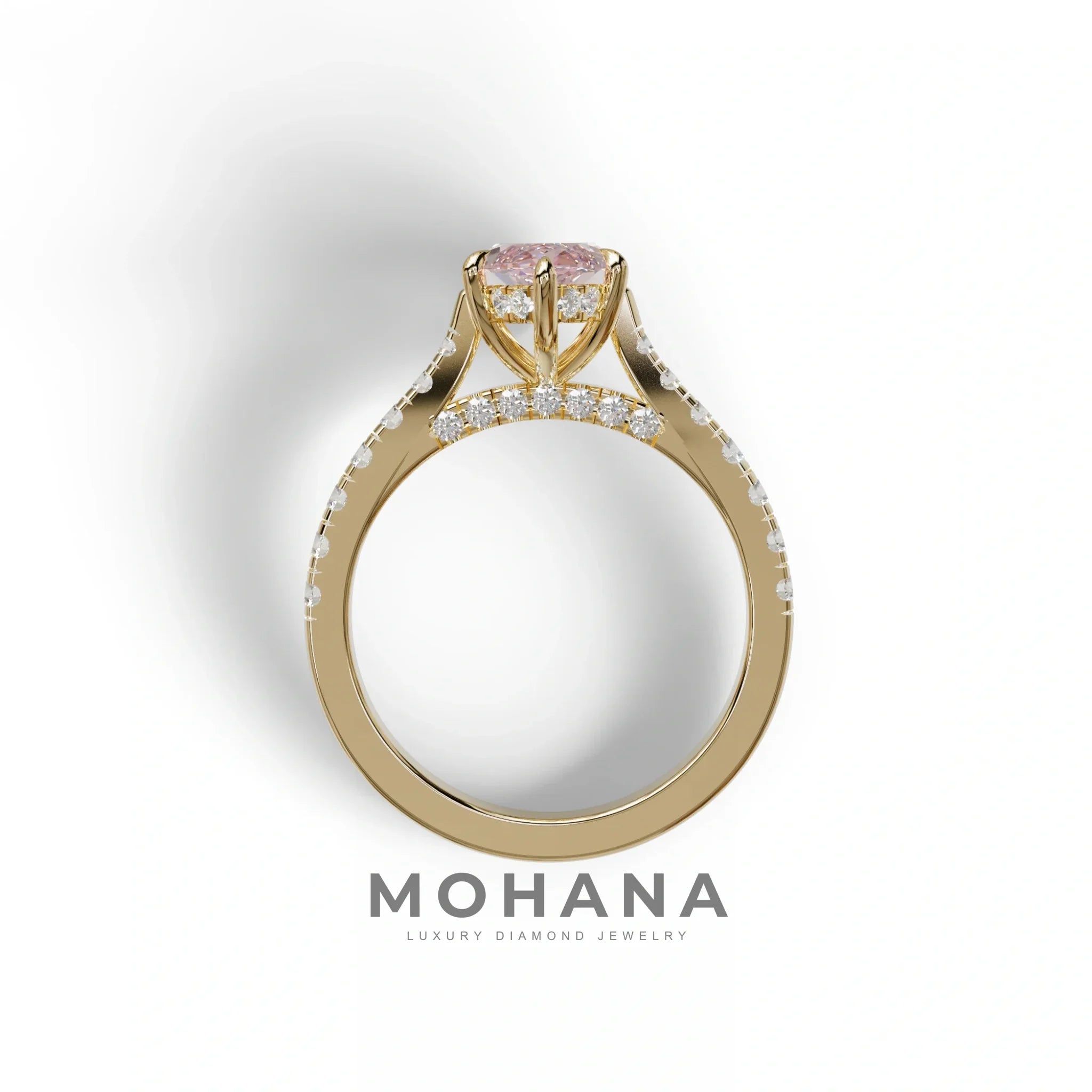1.5 Carat Pink Marquise Cut Lab Diamond Hidden Halo & Pave Ring - Ash
