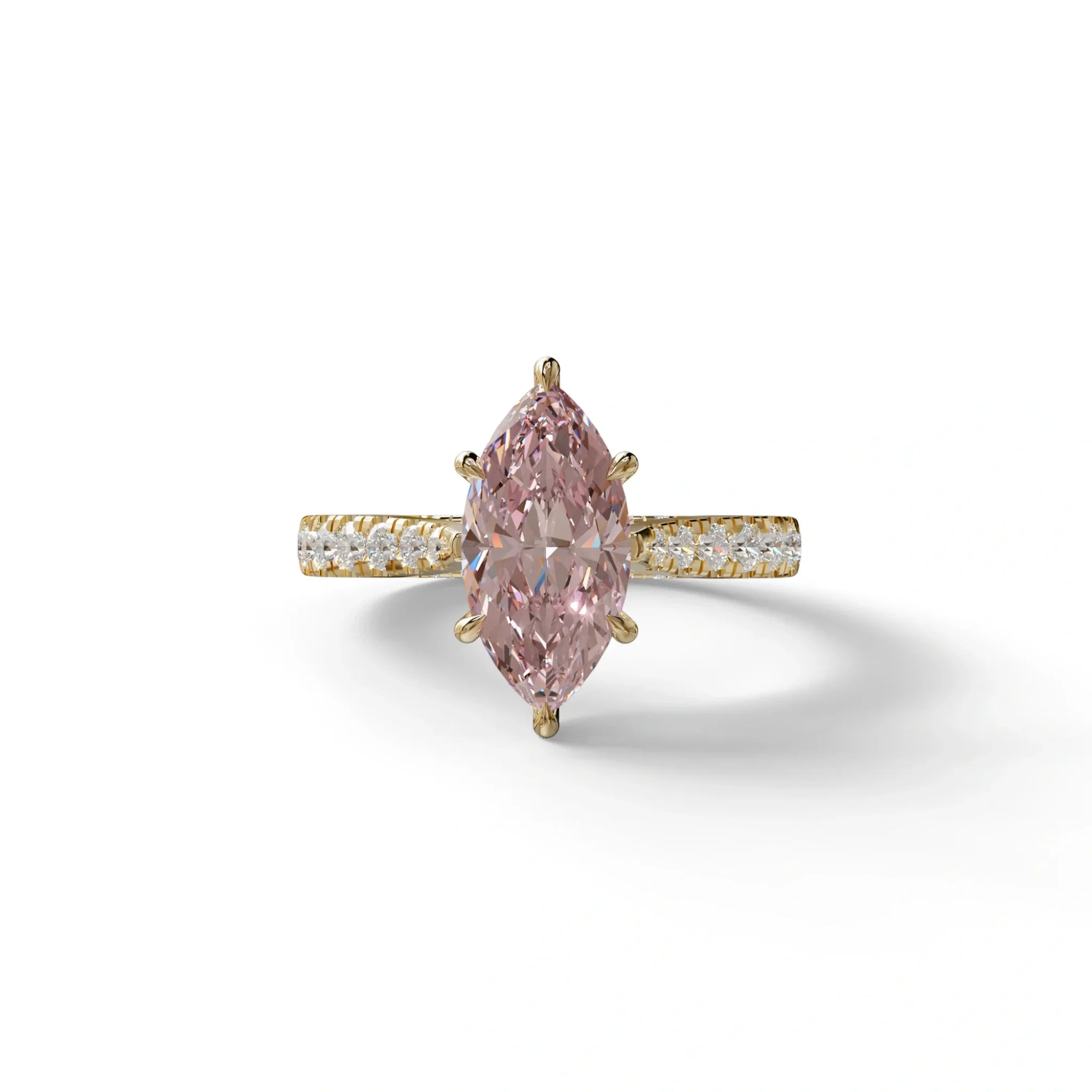 1.5 Carat Pink Marquise Cut Lab Diamond Hidden Halo & Pave Ring - Ash - 10K Solid Gold / Yellow Gold