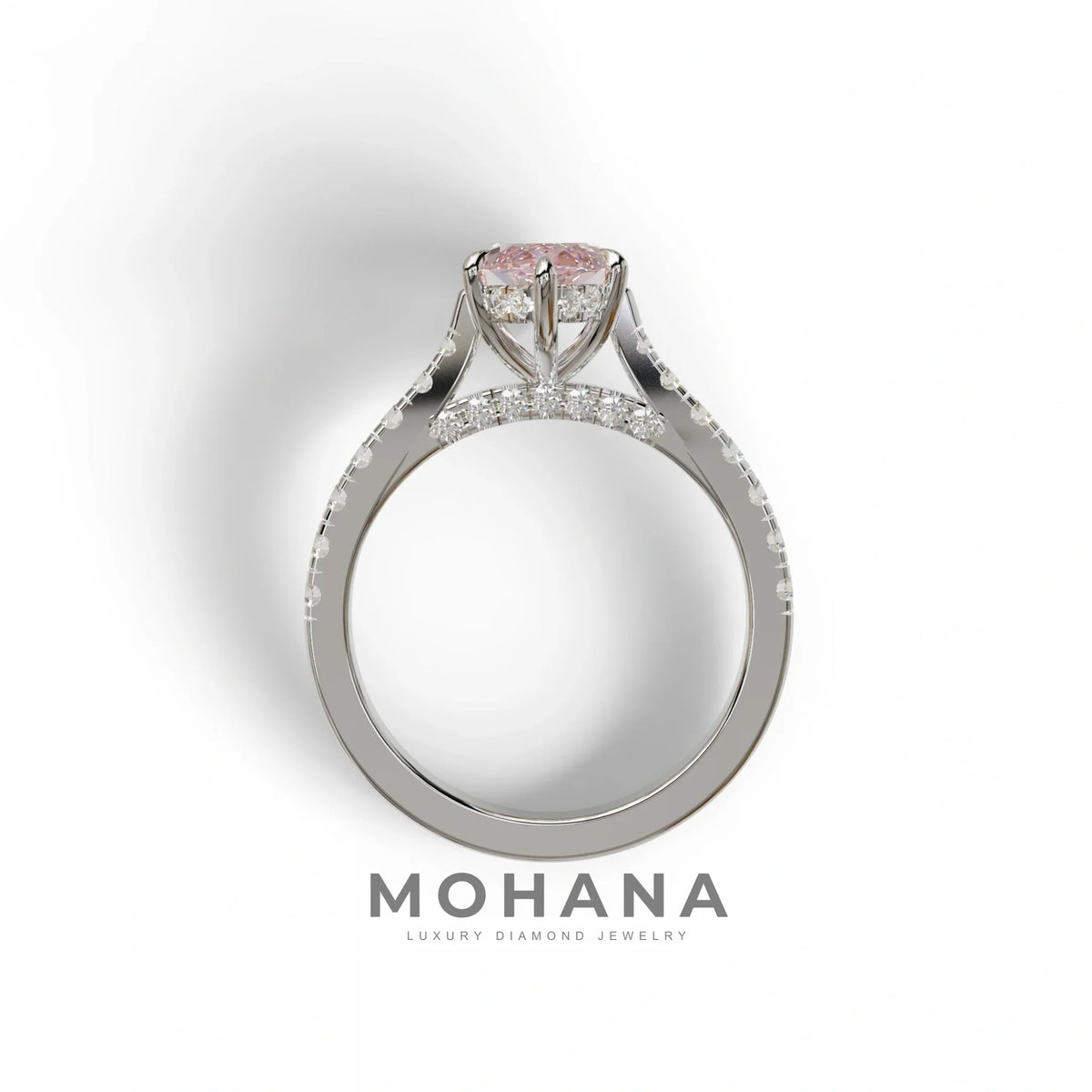 1.5 Carat Pink Marquise Cut Lab Diamond Hidden Halo & Pave Ring - Ash