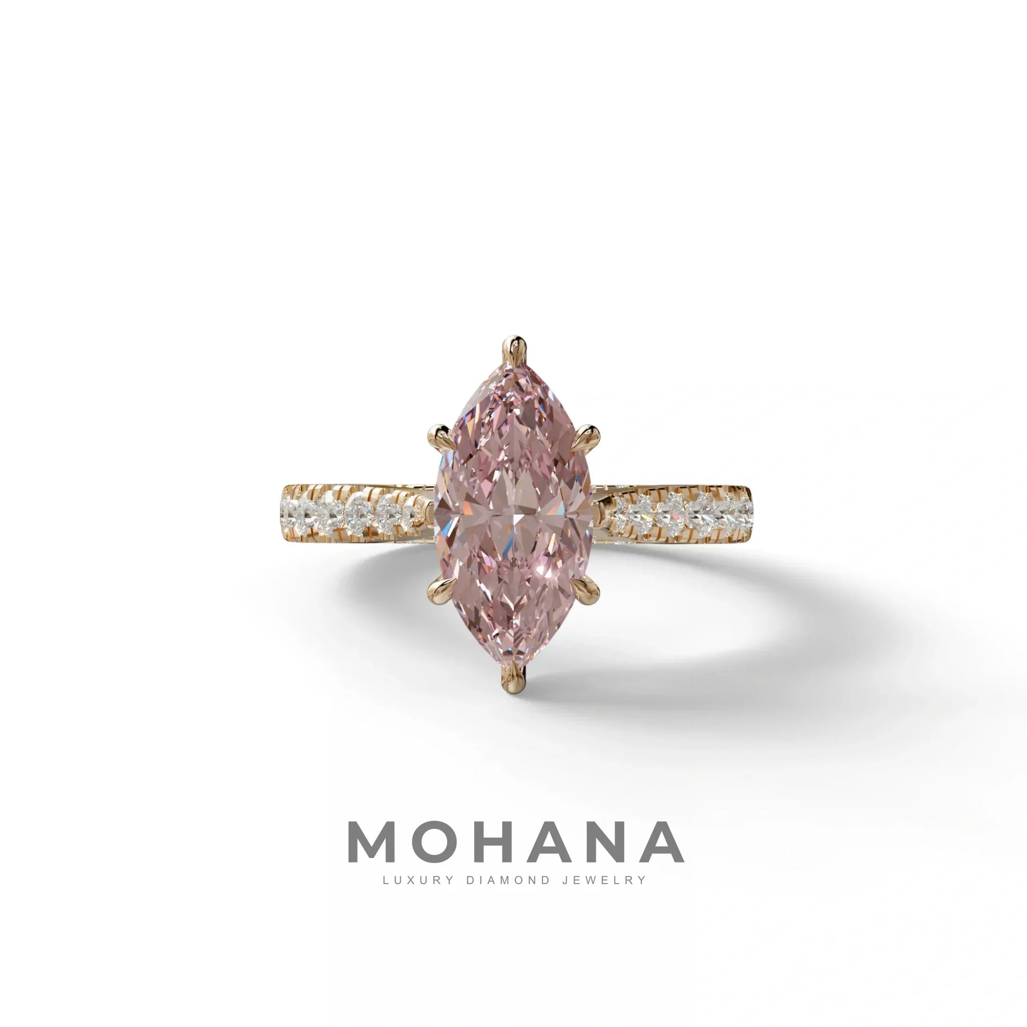 1.5 Carat Pink Marquise Cut Lab Diamond Hidden Halo & Pave Ring - Ash - 10K Solid Gold / Rose Gold