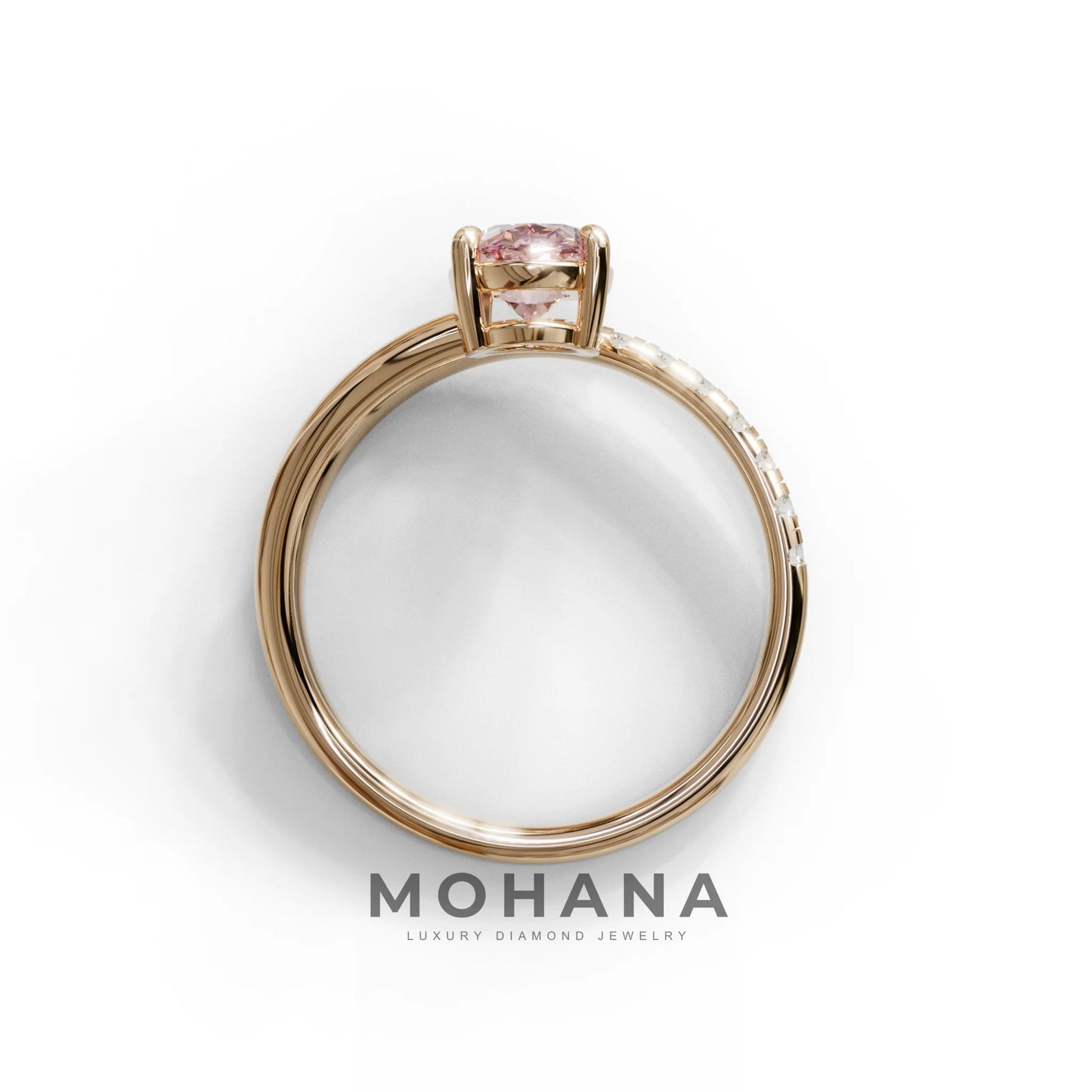 1.5 Carat S-Curve Pink Oval Diamond Pave-set Diamond Ring - Bypass