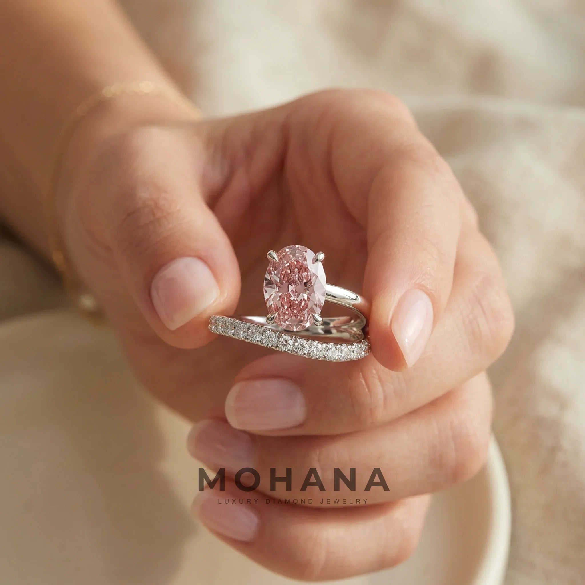 1.5 Carat Pink Oval Cut Lab Diamond Bypass Ring – Pavé Wrap Design